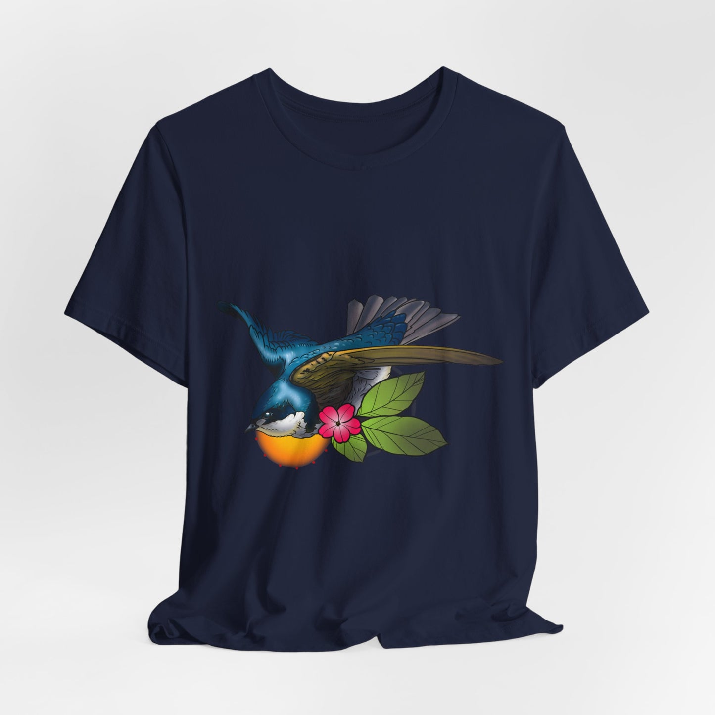Swallow Bird Graphic Tee — Colorful Floral Bird Illustration T-Shirt