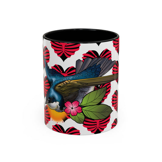 Bird & Hearts Accent Coffee Mug – Colorful Songbird Pattern (11/15oz)