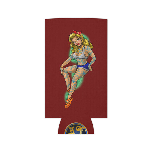 Tattoo Pin-Up Can Cooler β Retro Rockabilly Girl Beverage Koozie