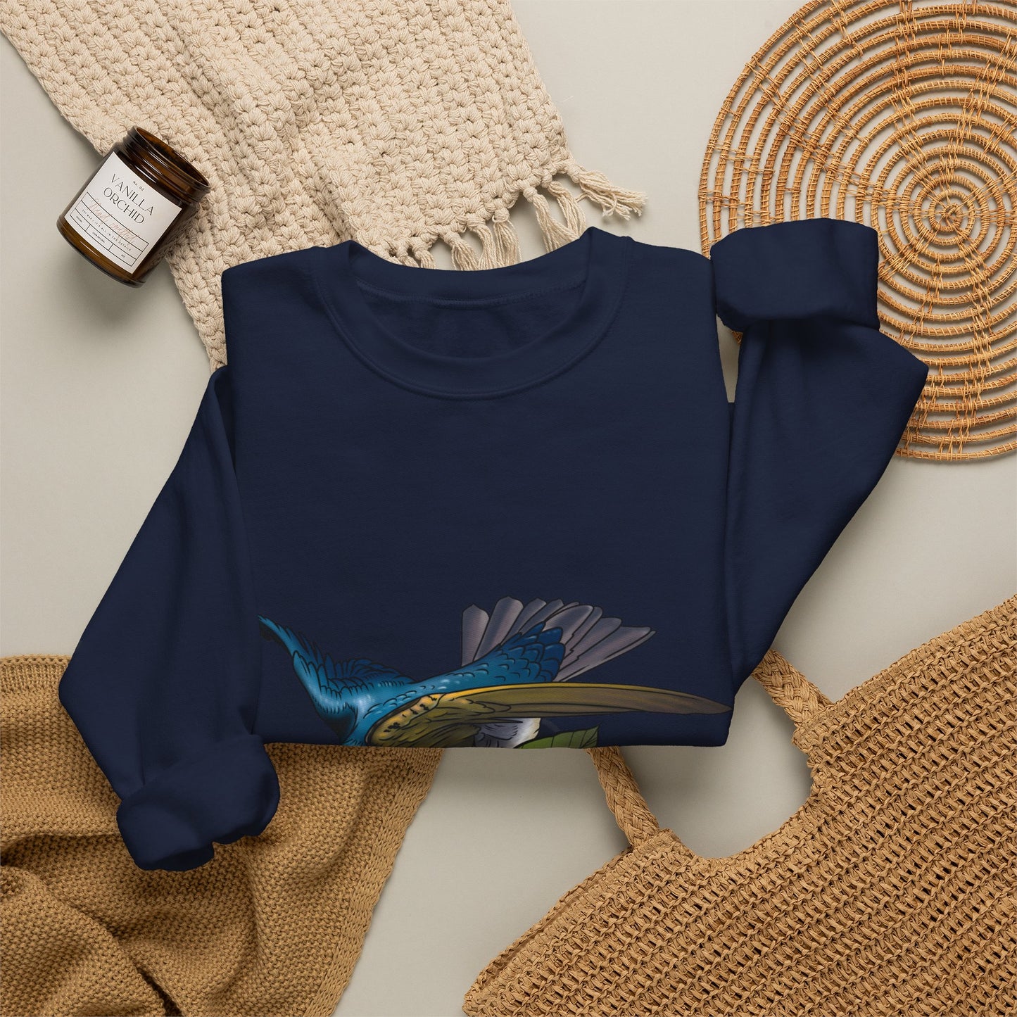 Swallow & Hibiscus Crewneck Sweatshirt — Tropical Bird Graphic Pullover