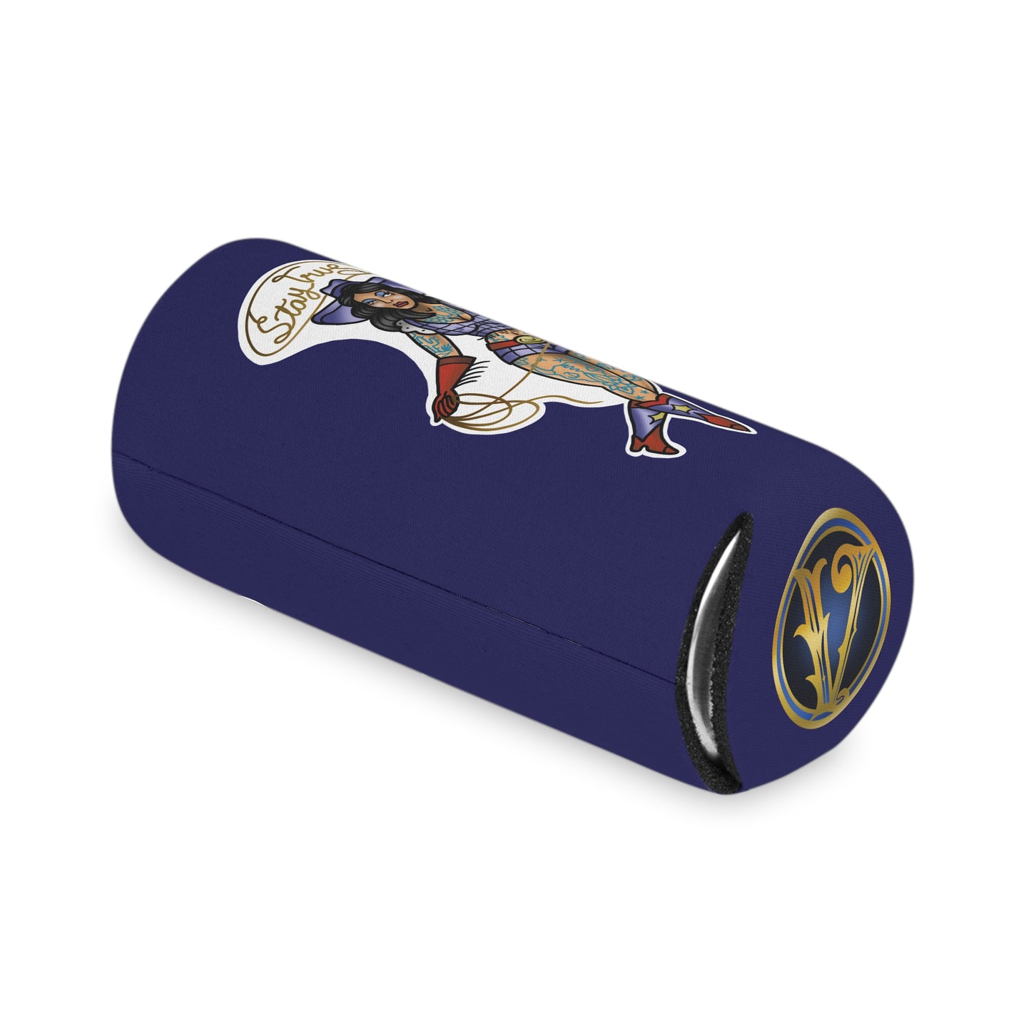 Can Cooler — Retro Tattoo Pinup Girl Design "Stay True"