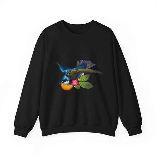 Swallow & Hibiscus Crewneck Sweatshirt — Tropical Bird Graphic Pullover