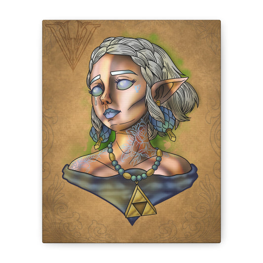 Fantasy Elf Portrait Canvas - Triangle force Necklace Matte Stretched Art