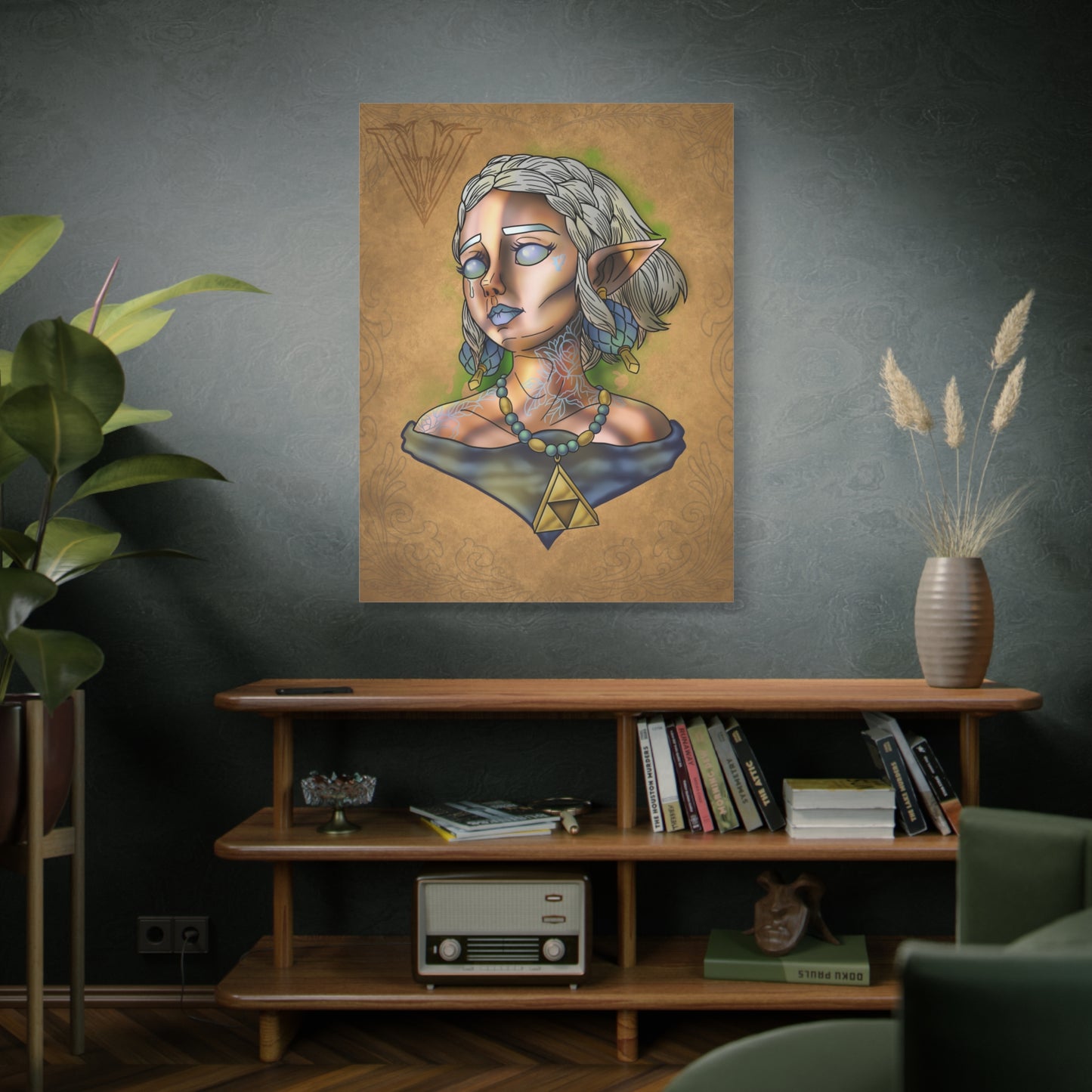 Fantasy Elf Portrait Canvas - Triangle force Necklace Matte Stretched Art