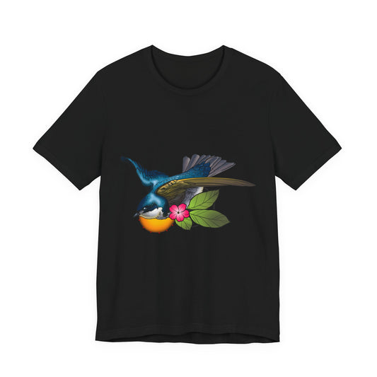 Swallow Bird Graphic Tee — Colorful Floral Bird Illustration T-Shirt