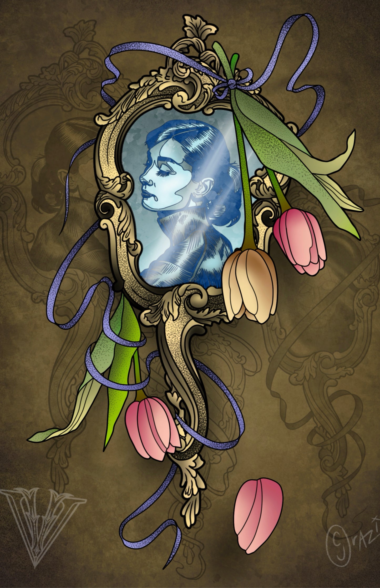 Flowers & Mirror Art Print 11x17"
