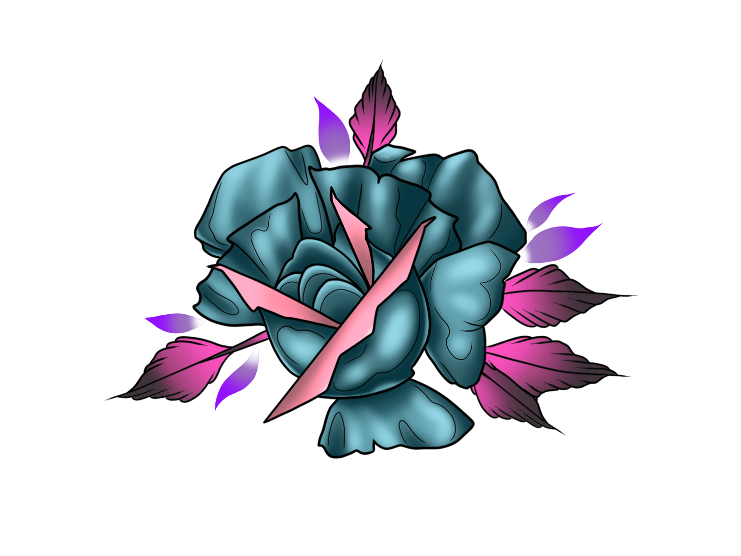 Blue & Pink Rose sticker 3x3"