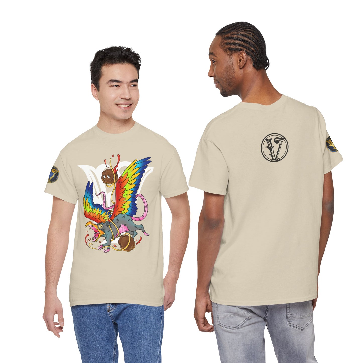 Graphic Tee — Colorful Mythical Bird & Rose Streetwear T-Shirt