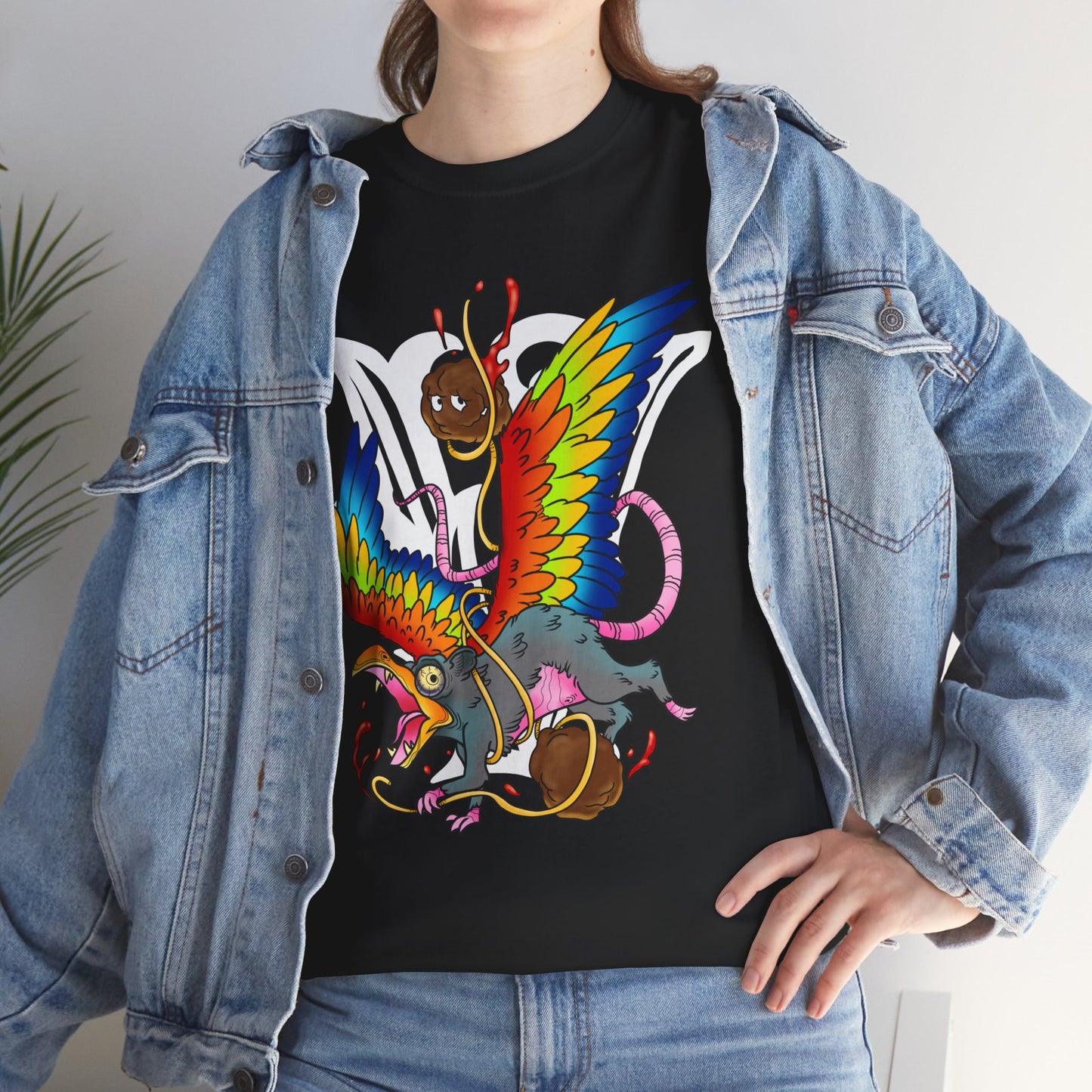 Graphic Tee — Colorful Mythical Bird & Rose Streetwear T-Shirt