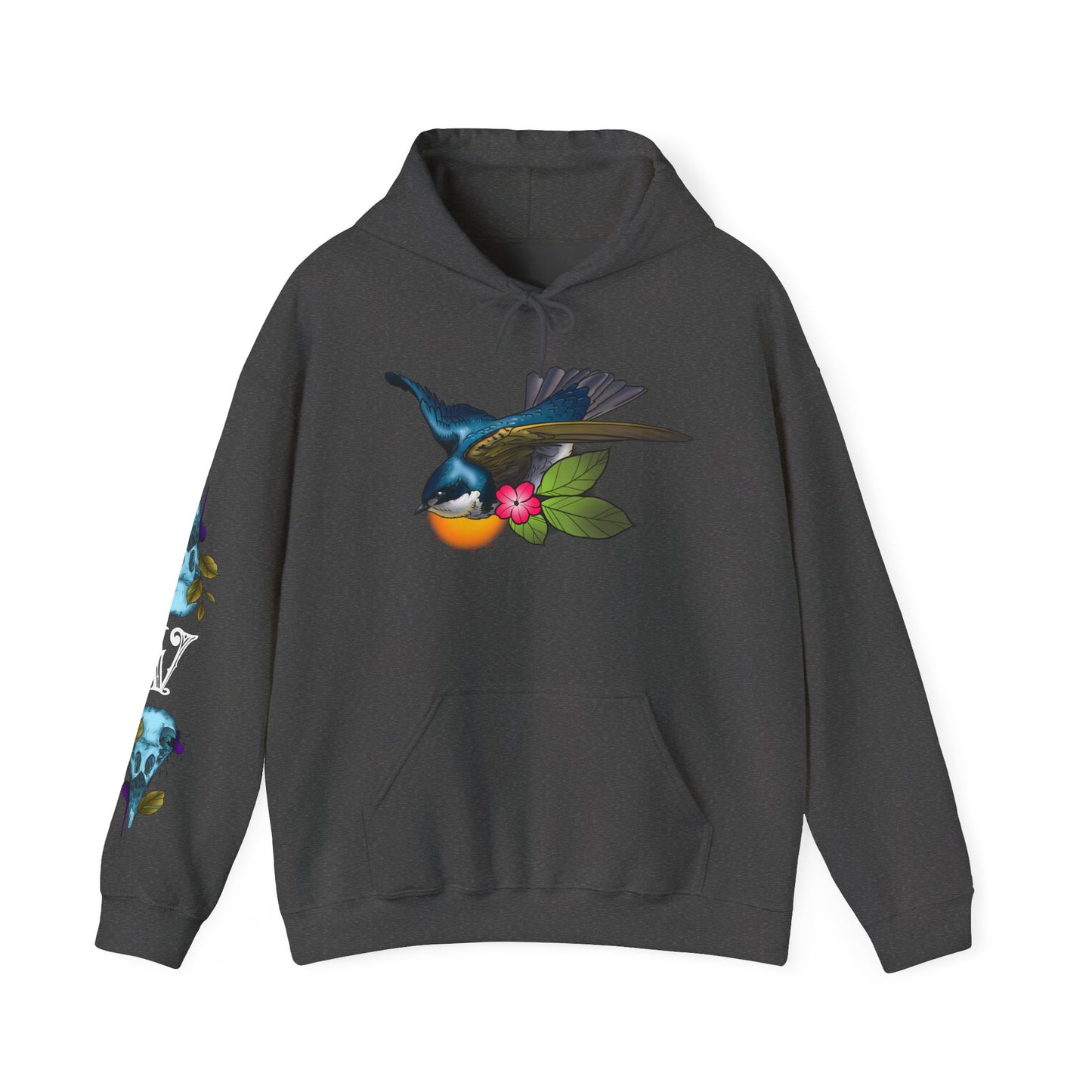 Swallow & Blossom Hoodie – Blue Bird Floral Graphic Sweatshirt