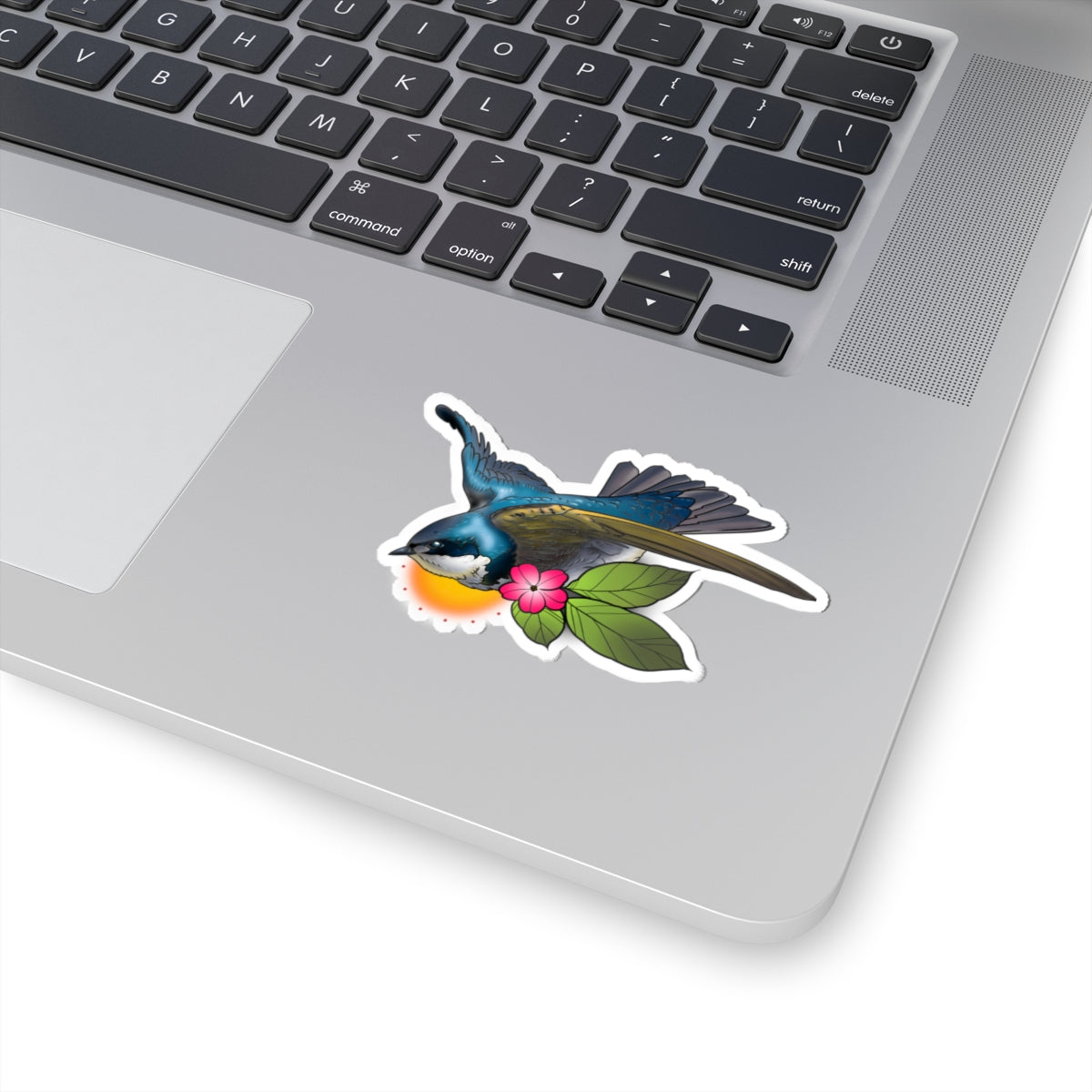 Swallow Bird Kiss-Cut Sticker — Tropical Flower Laptop Decal