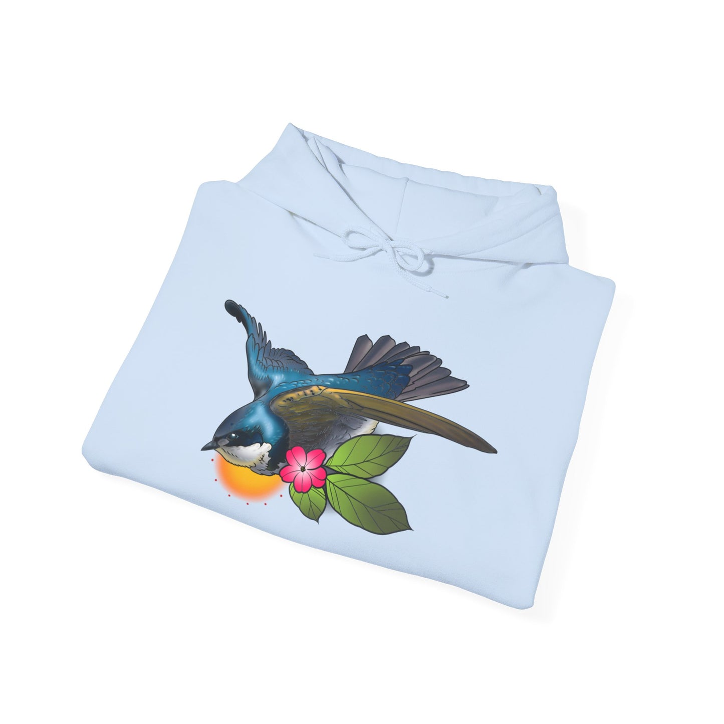 Swallow & Blossom Hoodie – Blue Bird Floral Graphic Sweatshirt