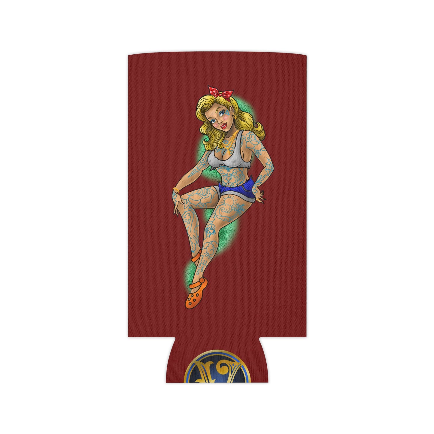 Tattoo Pin-Up Can Cooler – Retro Rockabilly Girl Beverage Koozie