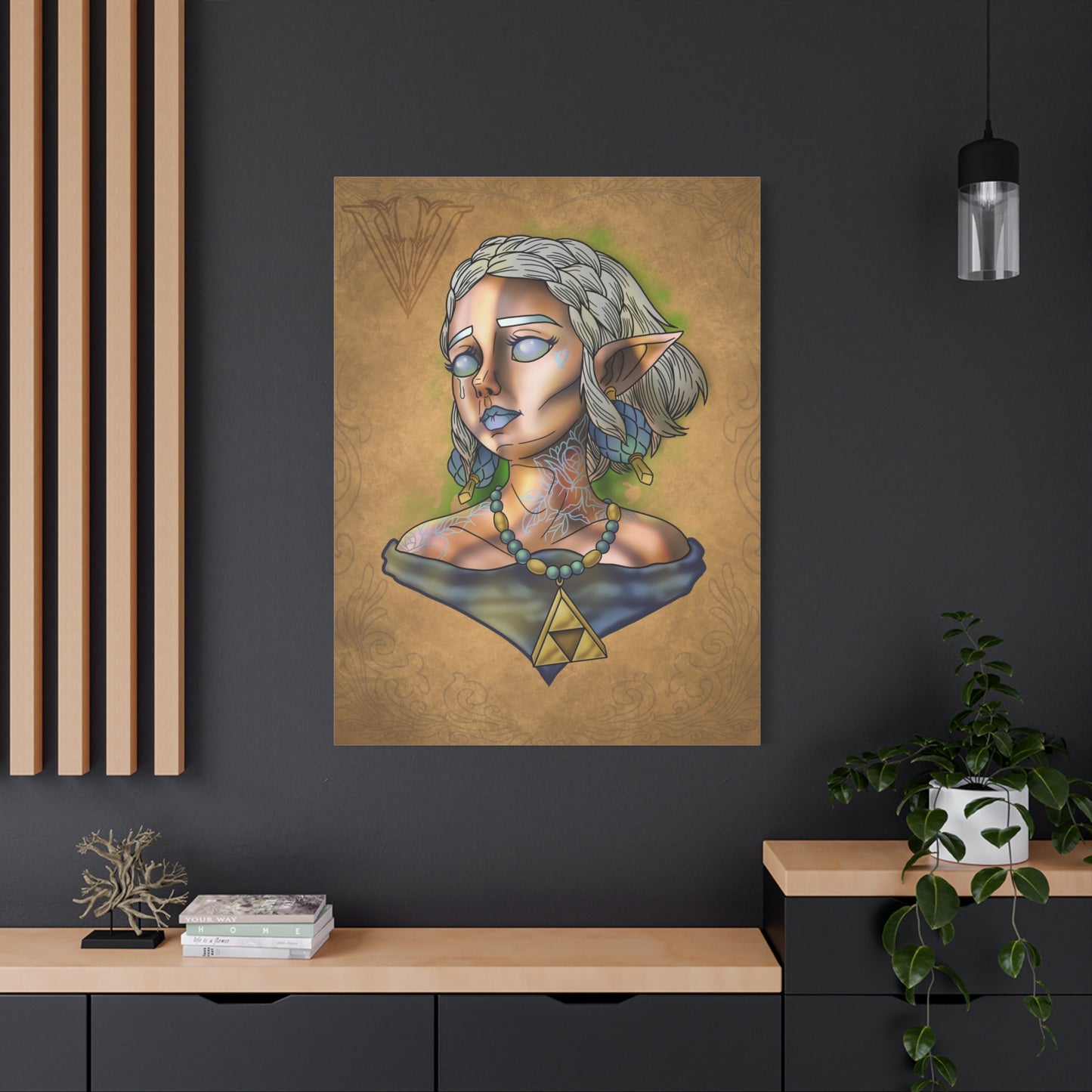 Fantasy Elf Portrait Canvas - Triangle force Necklace Matte Stretched Art