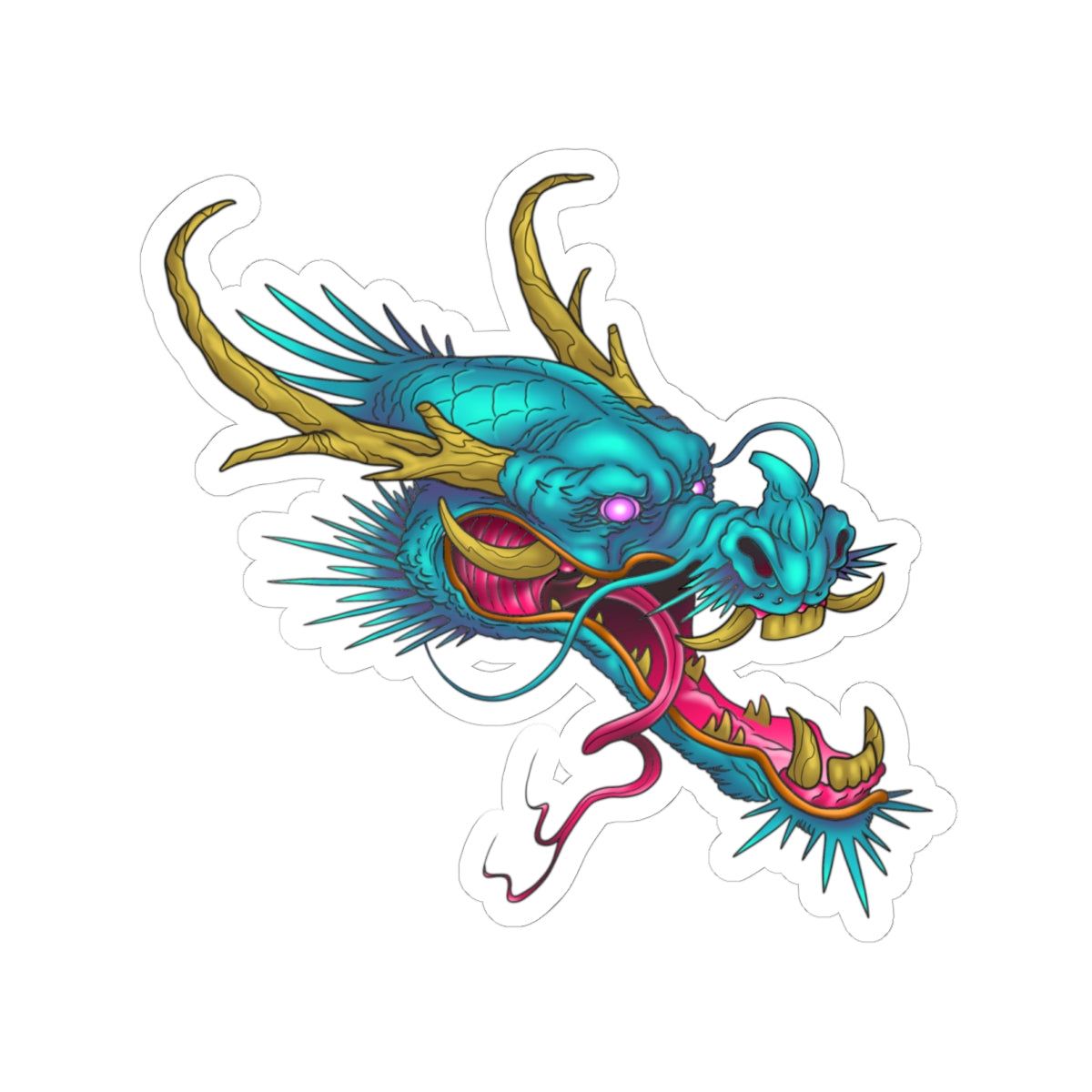 Blue Neon Dragon Head Kiss-Cut Sticker — Vibrant Mythical Laptop Decal