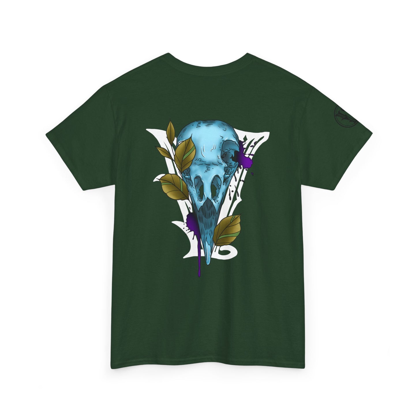 Bird Skull & Swallow Art Tee — Vibrant Blue Bird Illustration T-Shirt