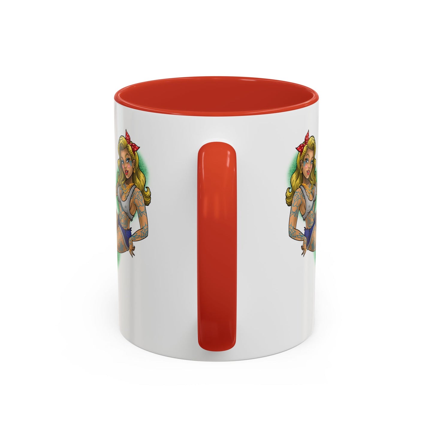 Vintage Pin-Up Coffee Mug with Gold Monogram V — Retro Tattoo Style Accent Mug (11/15oz)