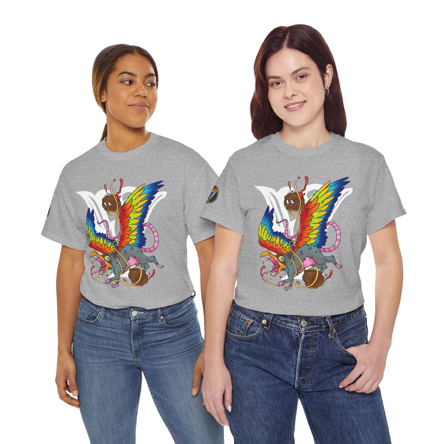 Graphic Tee — Colorful Mythical Bird & Rose Streetwear T-Shirt