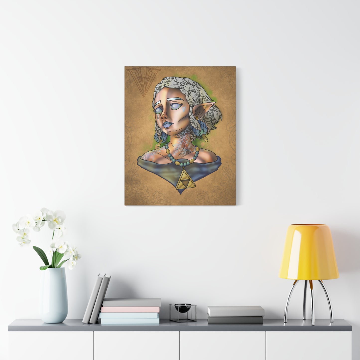 Fantasy Elf Portrait Canvas - Triangle force Necklace Matte Stretched Art