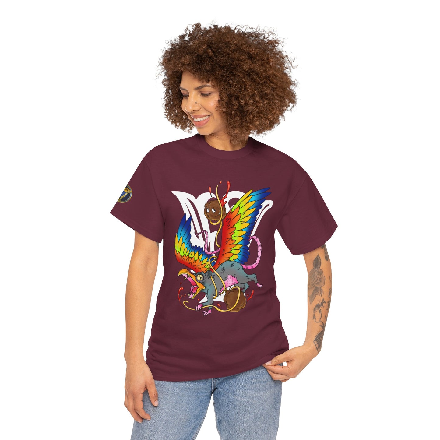 Graphic Tee — Colorful Mythical Bird & Rose Streetwear T-Shirt