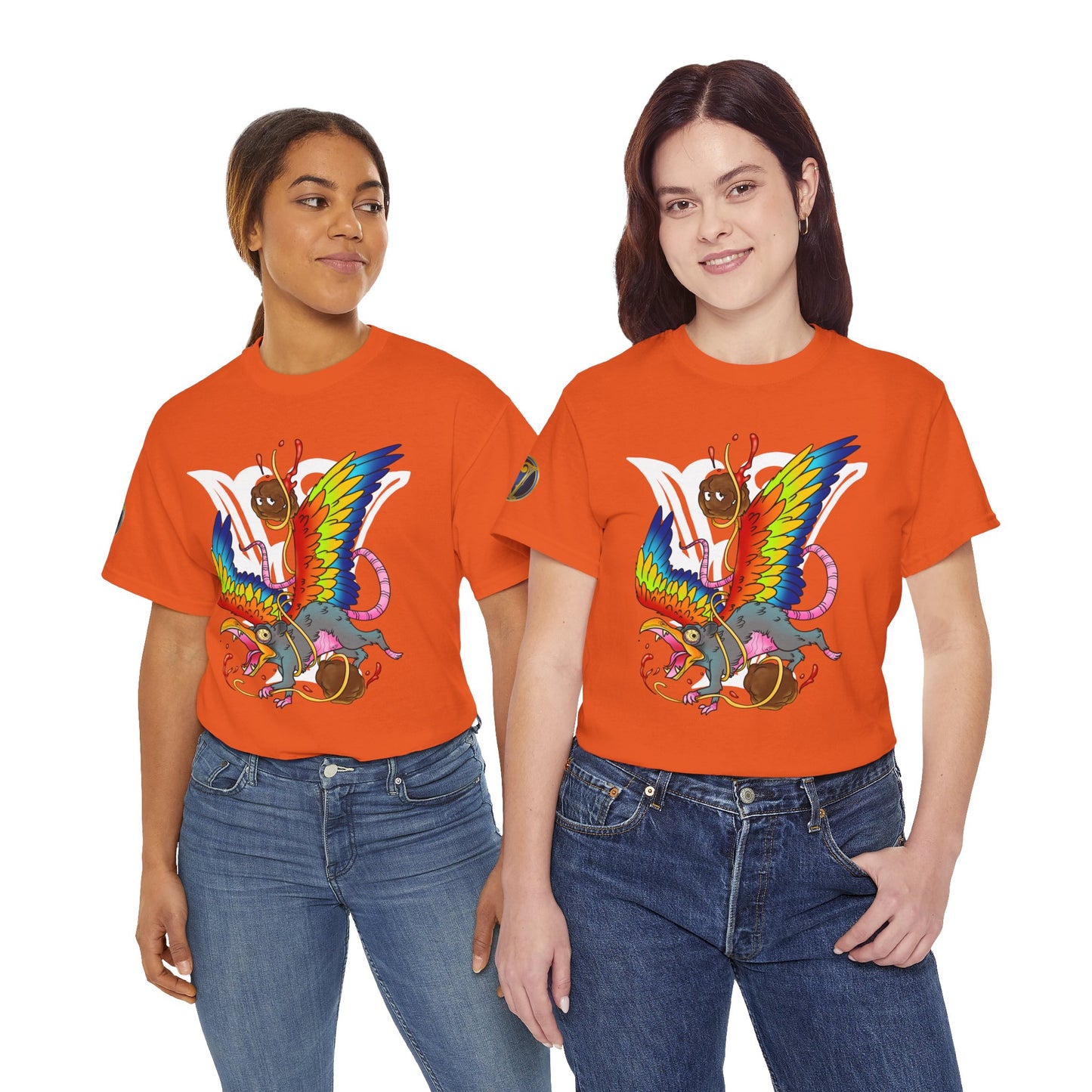 Graphic Tee — Colorful Mythical Bird & Rose Streetwear T-Shirt