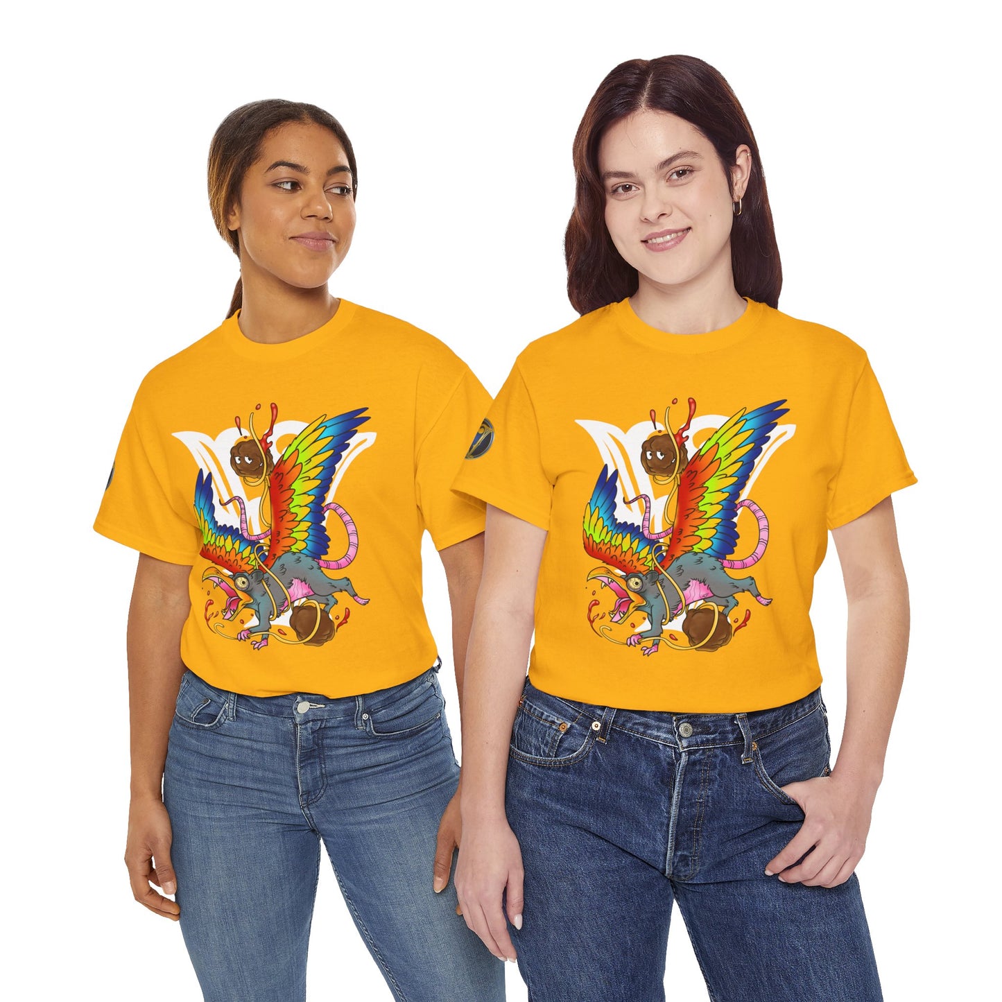 Graphic Tee — Colorful Mythical Bird & Rose Streetwear T-Shirt