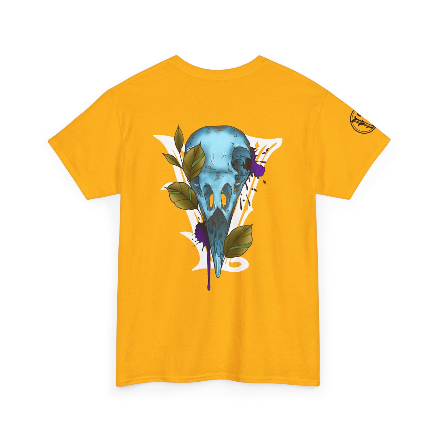 Bird Skull & Swallow Art Tee — Vibrant Blue Bird Illustration T-Shirt
