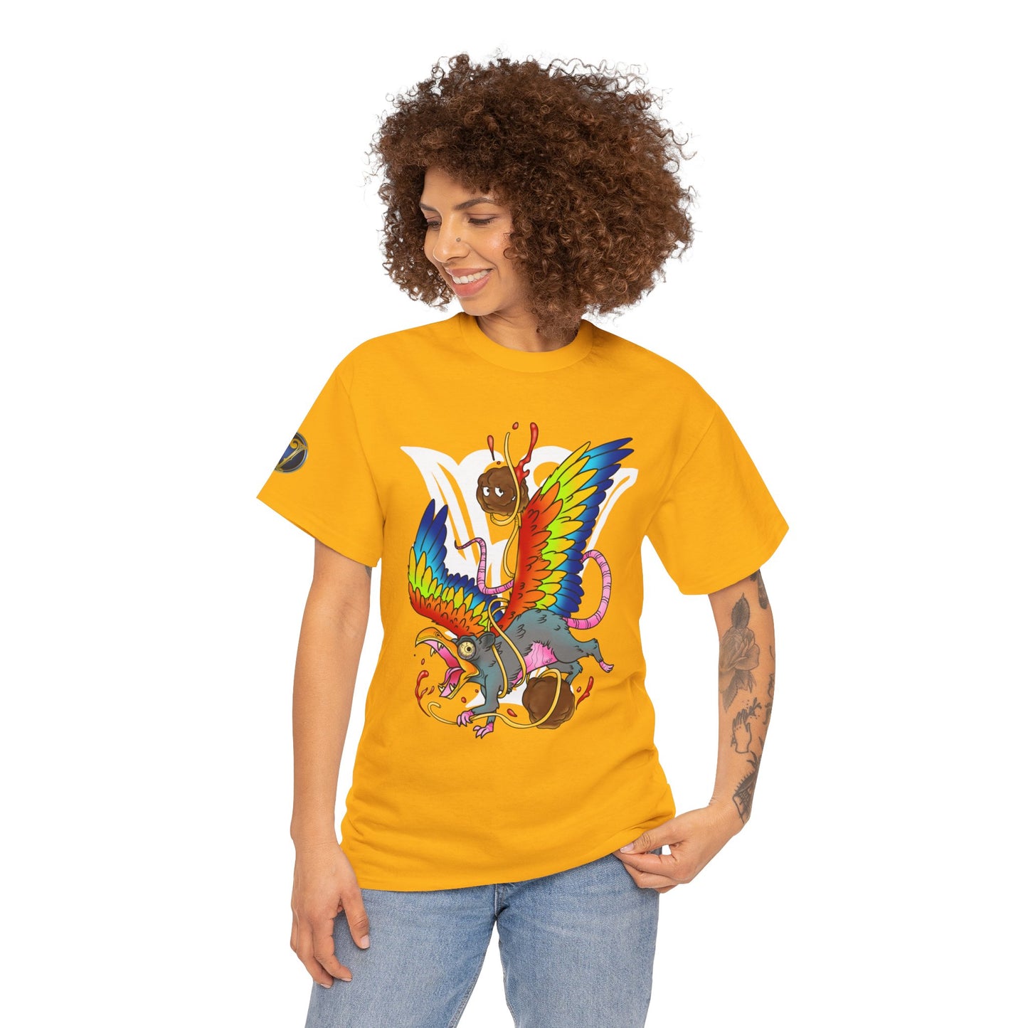 Graphic Tee — Colorful Mythical Bird & Rose Streetwear T-Shirt