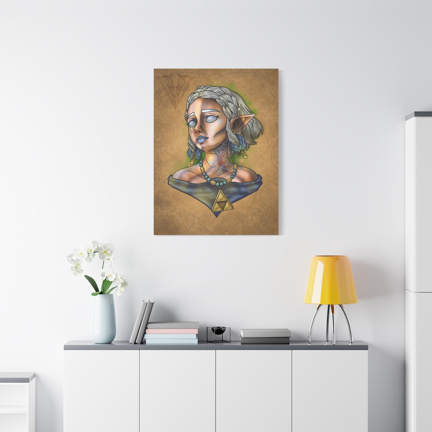 Fantasy Elf Portrait Canvas - Triangle force Necklace Matte Stretched Art