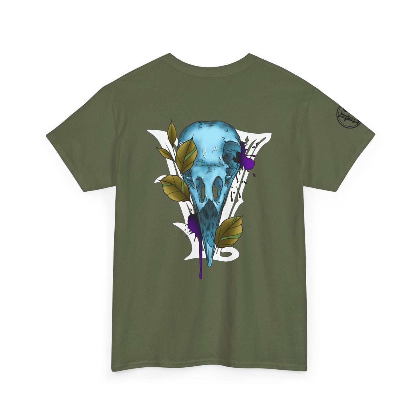 Bird Skull & Swallow Art Tee — Vibrant Blue Bird Illustration T-Shirt