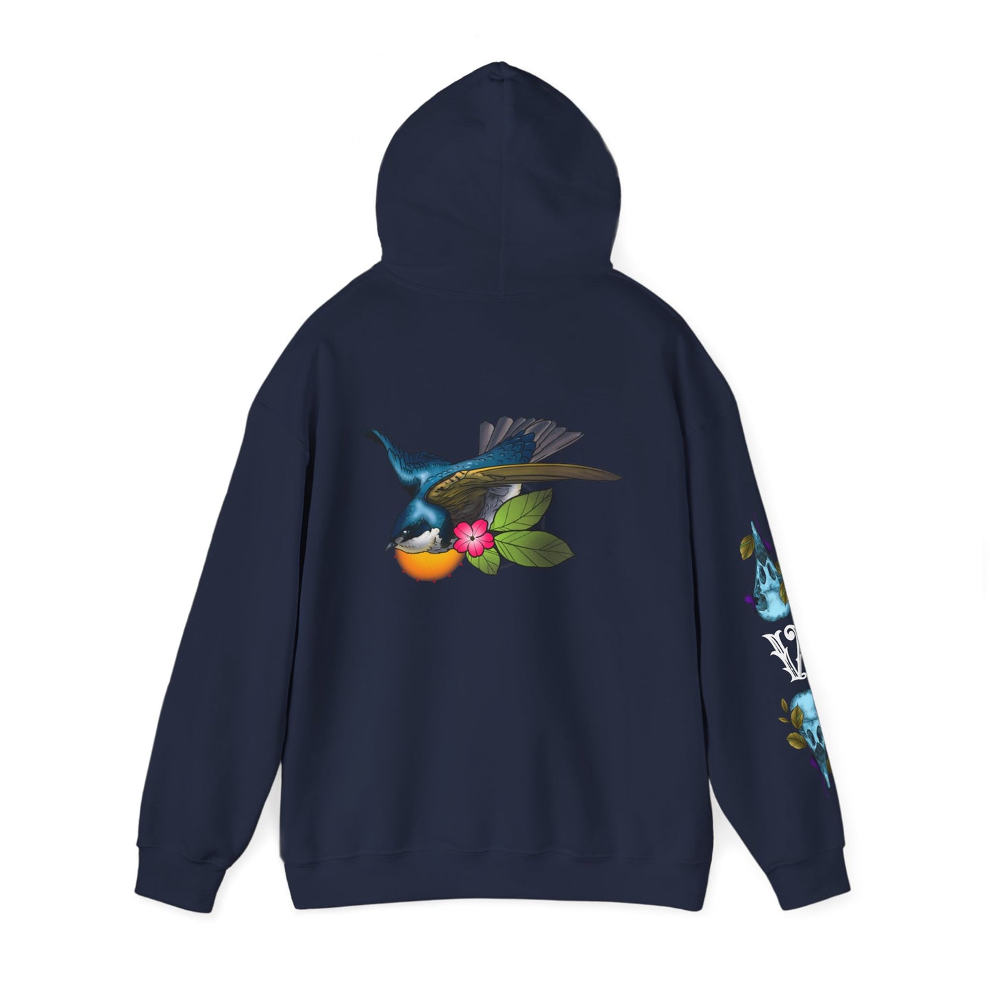 Swallow & Blossom Hoodie – Blue Bird Floral Graphic Sweatshirt