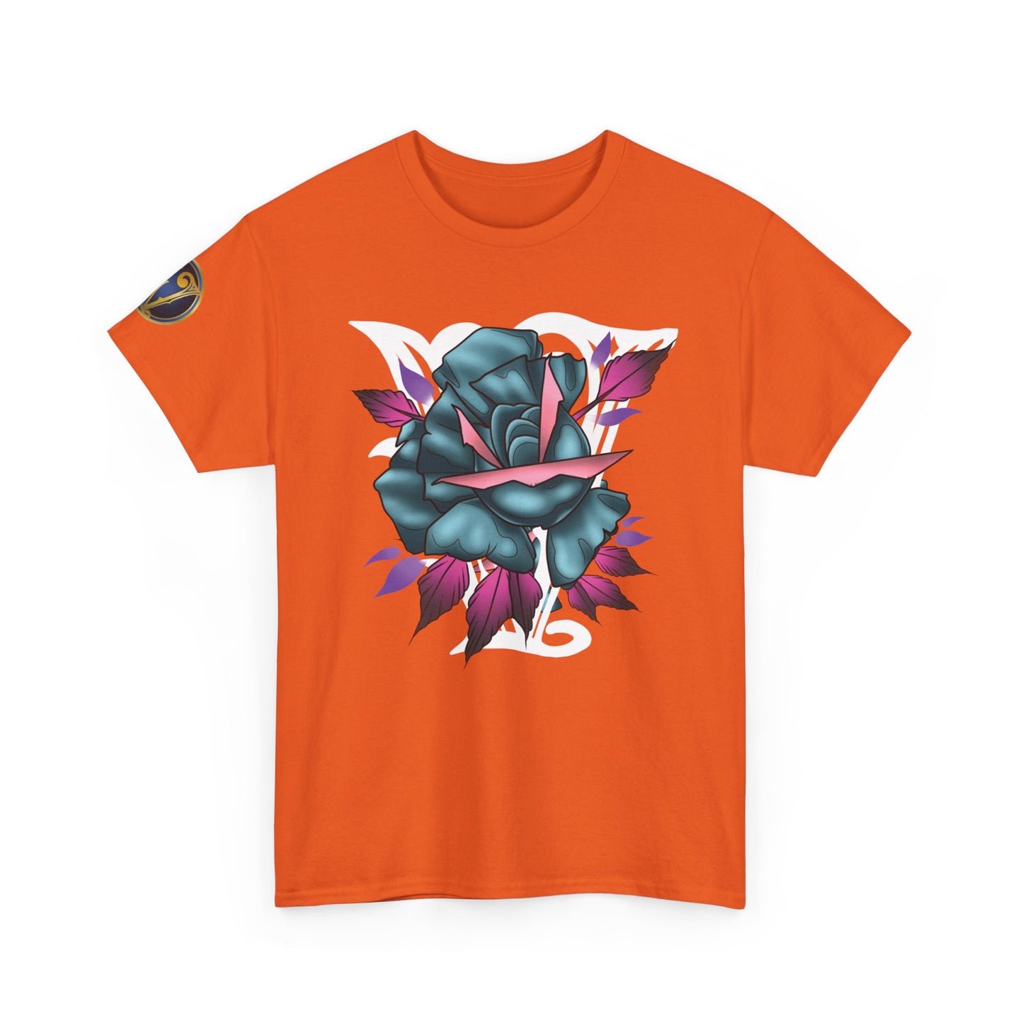 Blue & Pink Rose Graphic Tee — Vintage Floral Tattoo Shirt