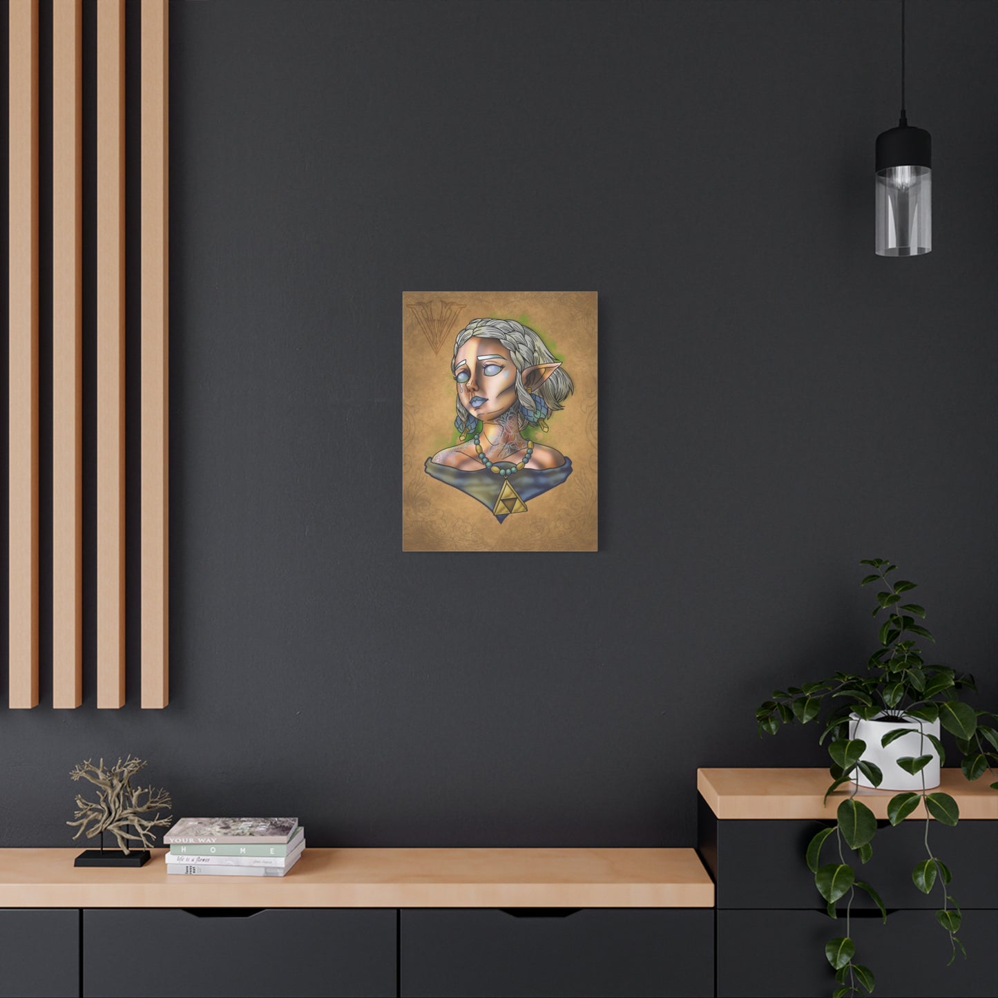 Fantasy Elf Portrait Canvas - Triangle force Necklace Matte Stretched Art