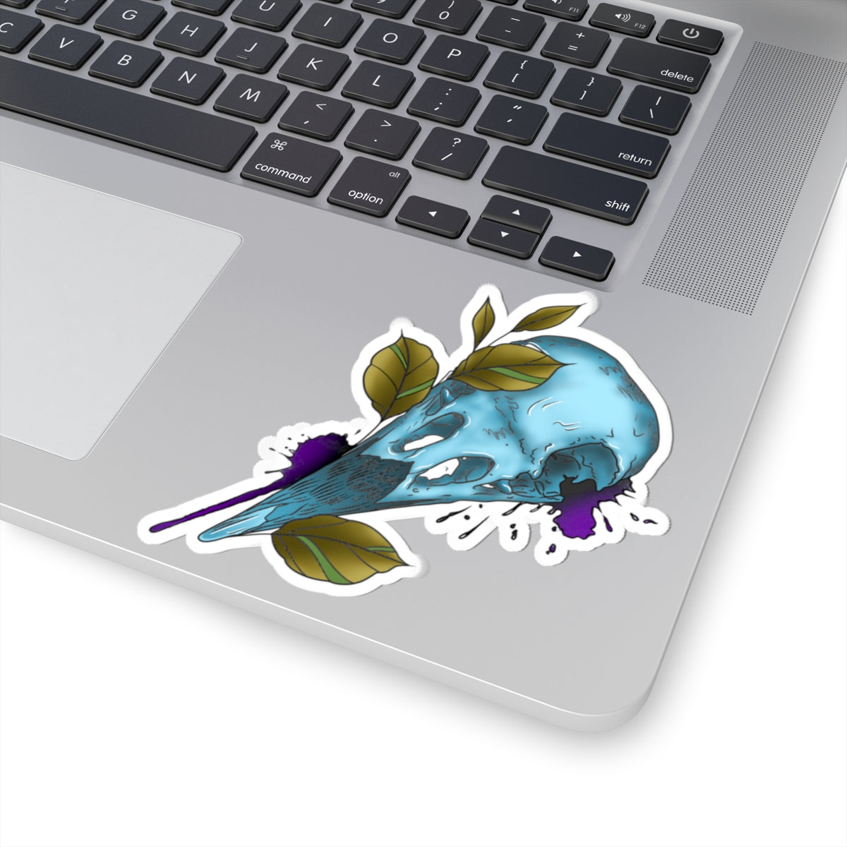 Blue Bird Skull Sticker — Gothic Nature Kiss-Cut Decal