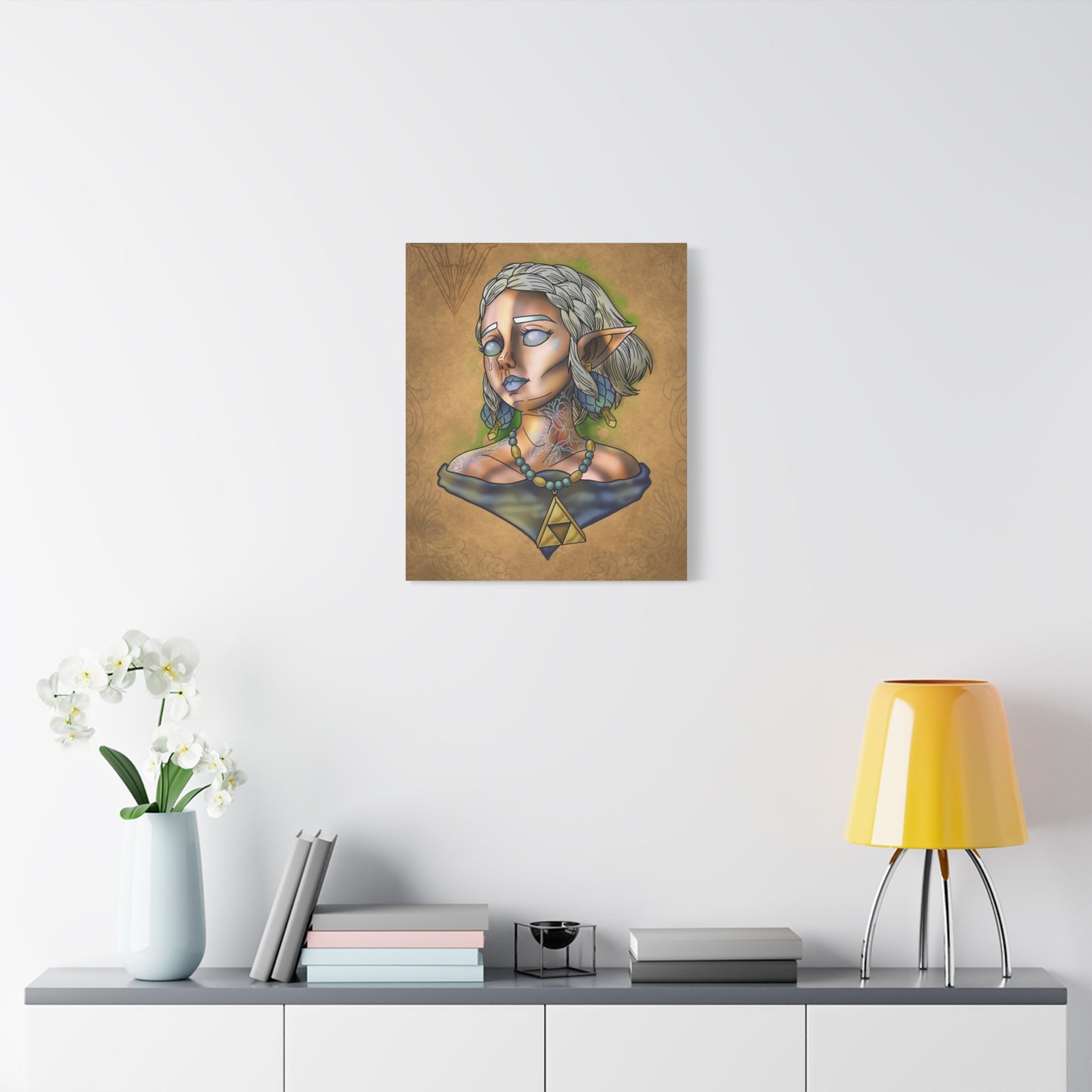 Fantasy Elf Portrait Canvas - Triangle force Necklace Matte Stretched Art