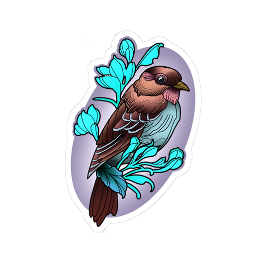 Songbird Floral Sticker — Kiss-Cut Bird Laptop Decal