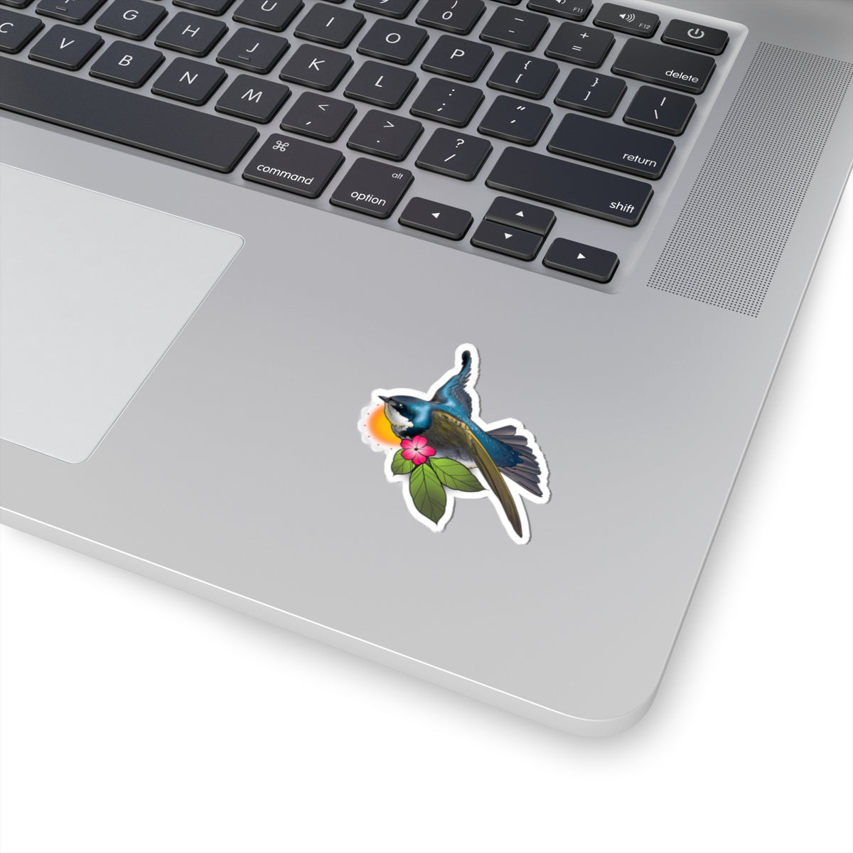 Blue Wren Bird Sticker — Floral Sunrise Kiss-Cut Vinyl Decal