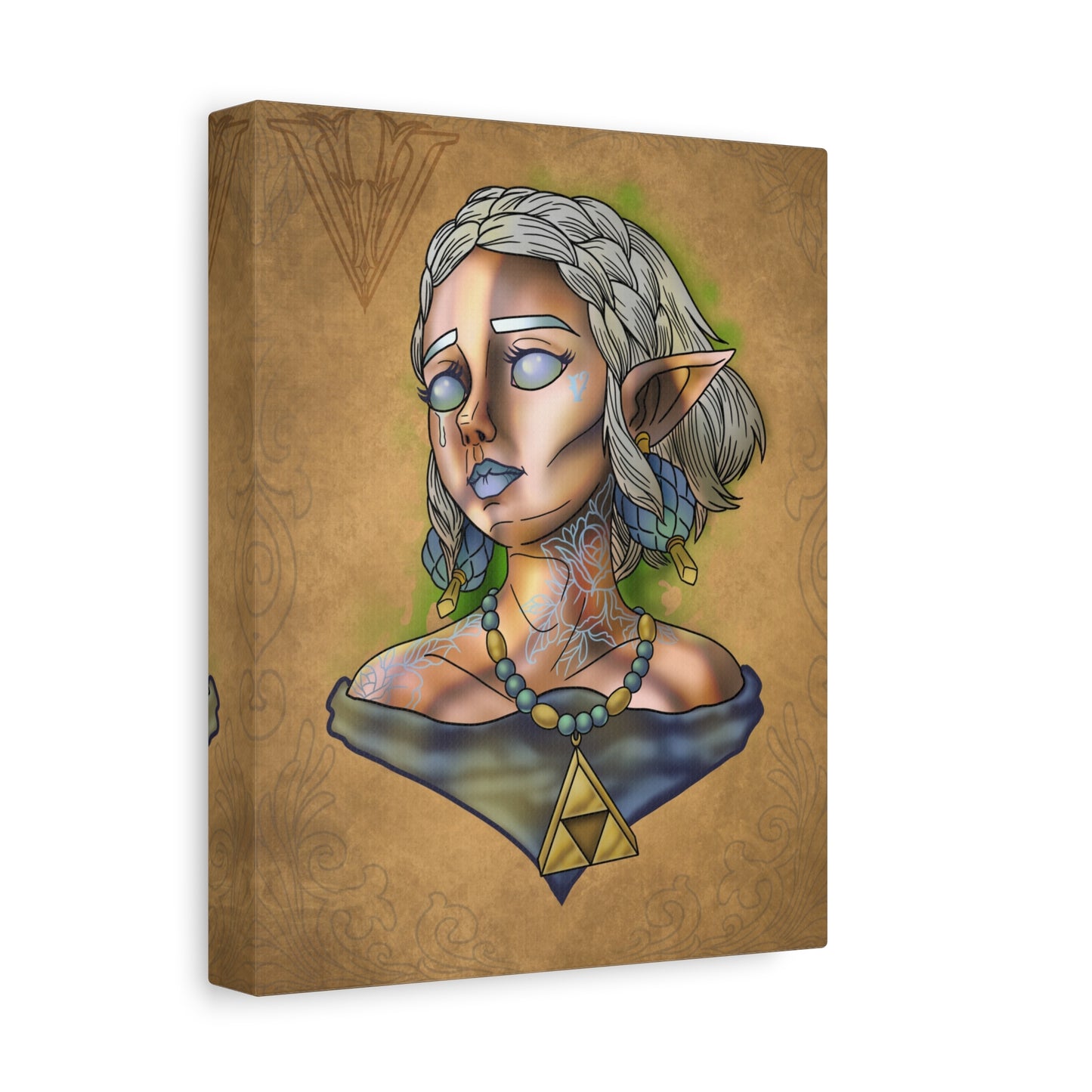 Fantasy Elf Portrait Canvas - Triangle force Necklace Matte Stretched Art
