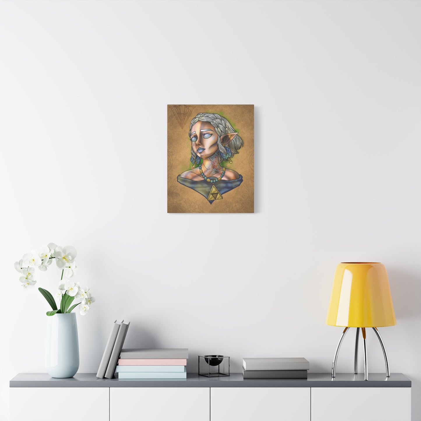 Fantasy Elf Portrait Canvas - Triangle force Necklace Matte Stretched Art