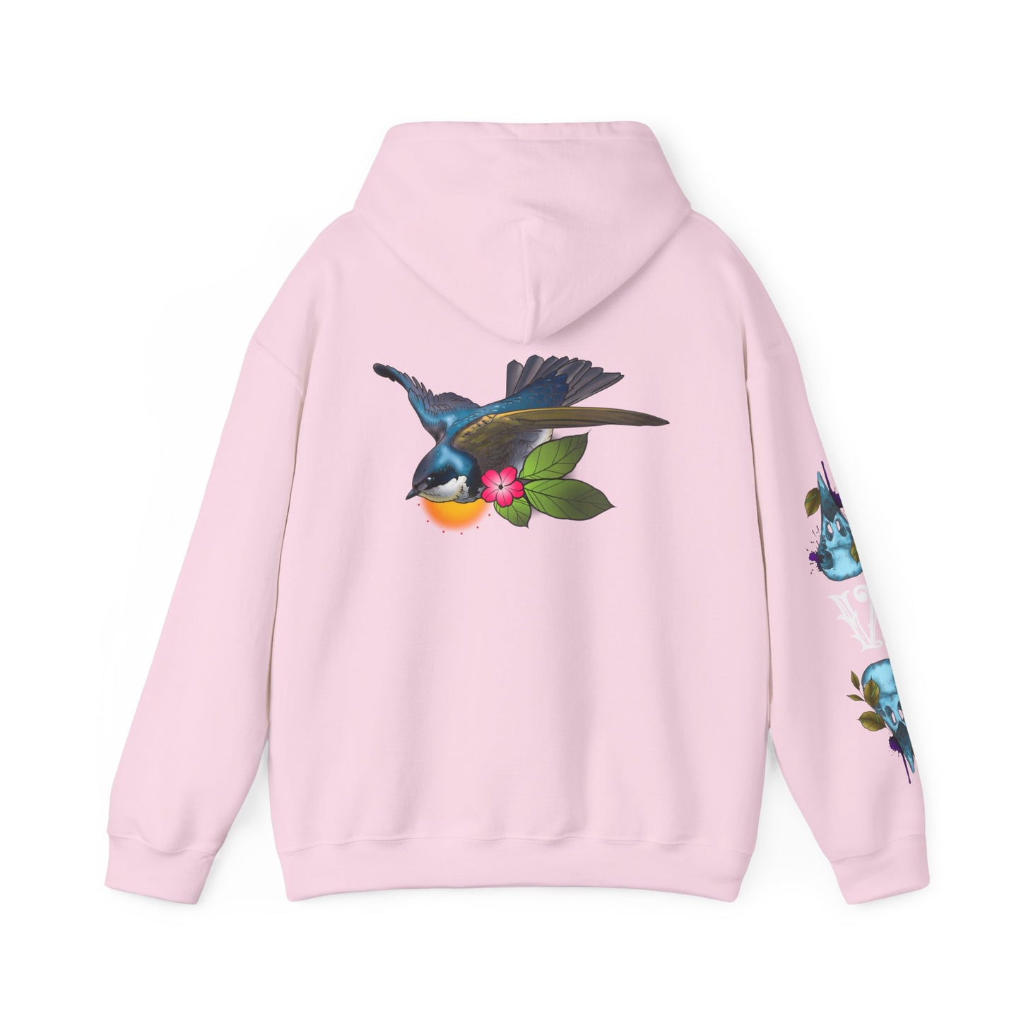 Swallow & Blossom Hoodie – Blue Bird Floral Graphic Sweatshirt
