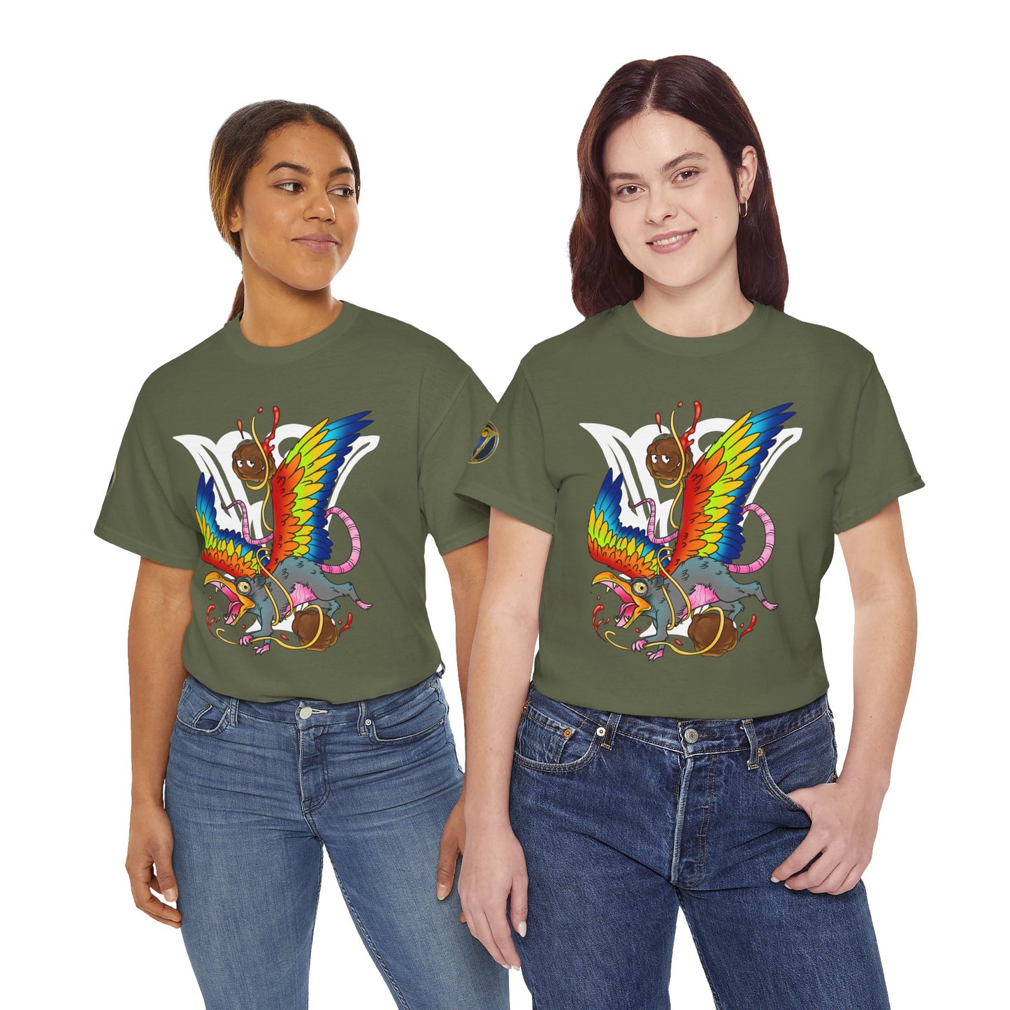 Graphic Tee — Colorful Mythical Bird & Rose Streetwear T-Shirt