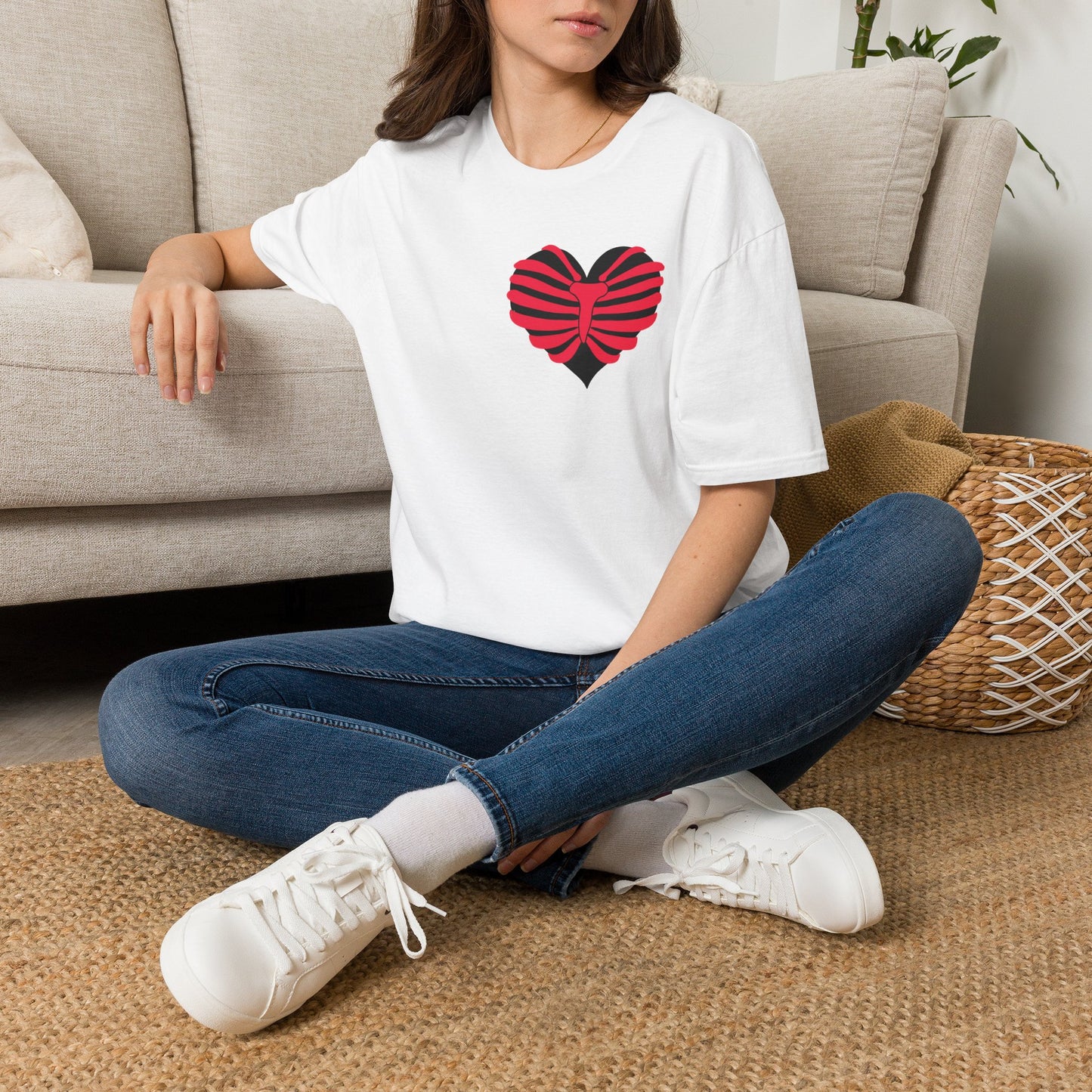 Red & Black Striped Heart T-Shirt — Cute Heart Graphic Tee