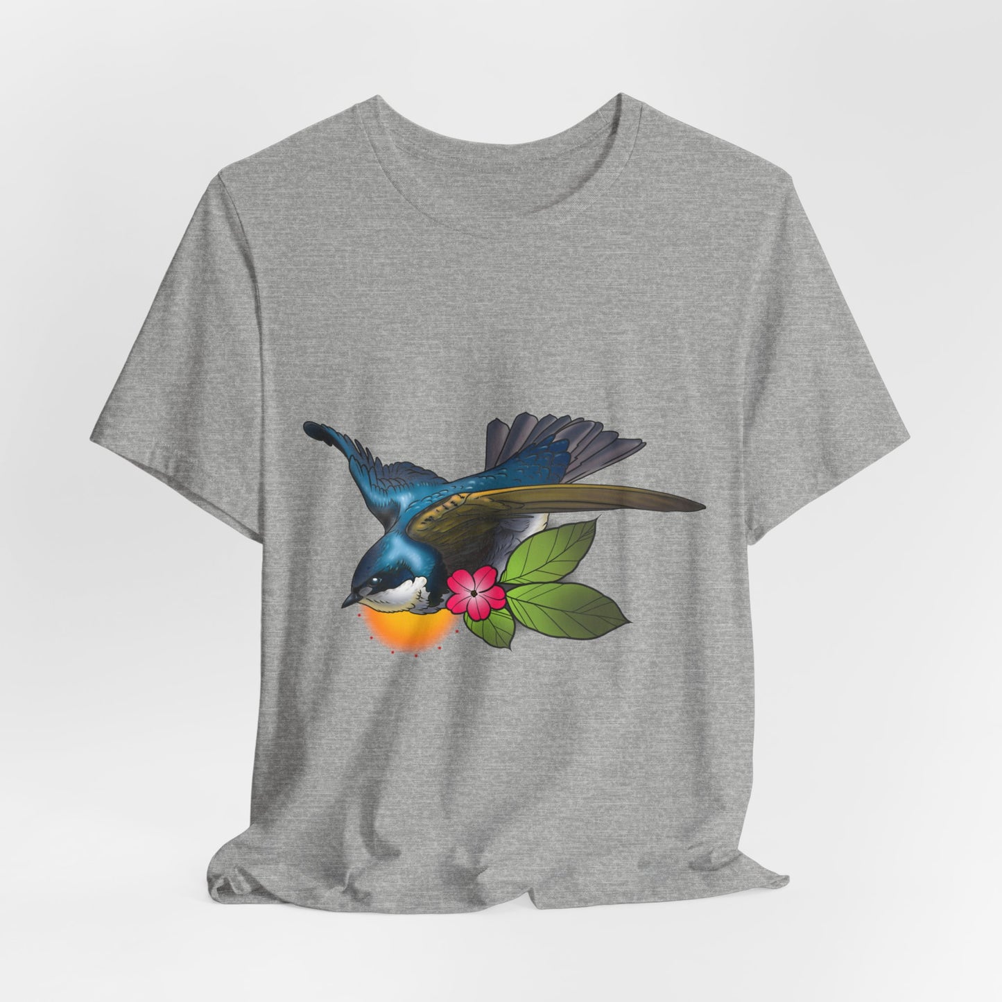Swallow Bird Graphic Tee — Colorful Floral Bird Illustration T-Shirt