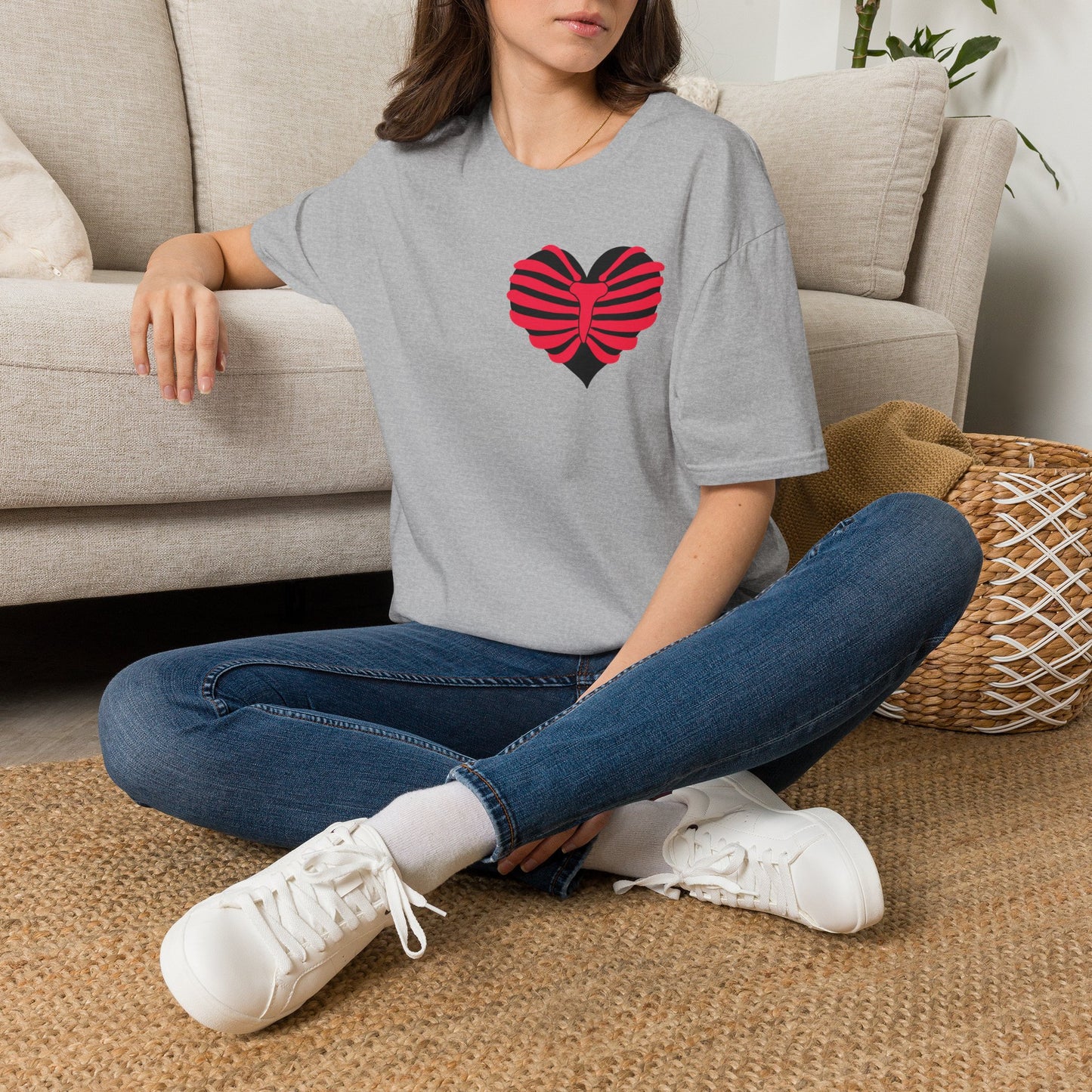 Red & Black Striped Heart T-Shirt — Cute Heart Graphic Tee