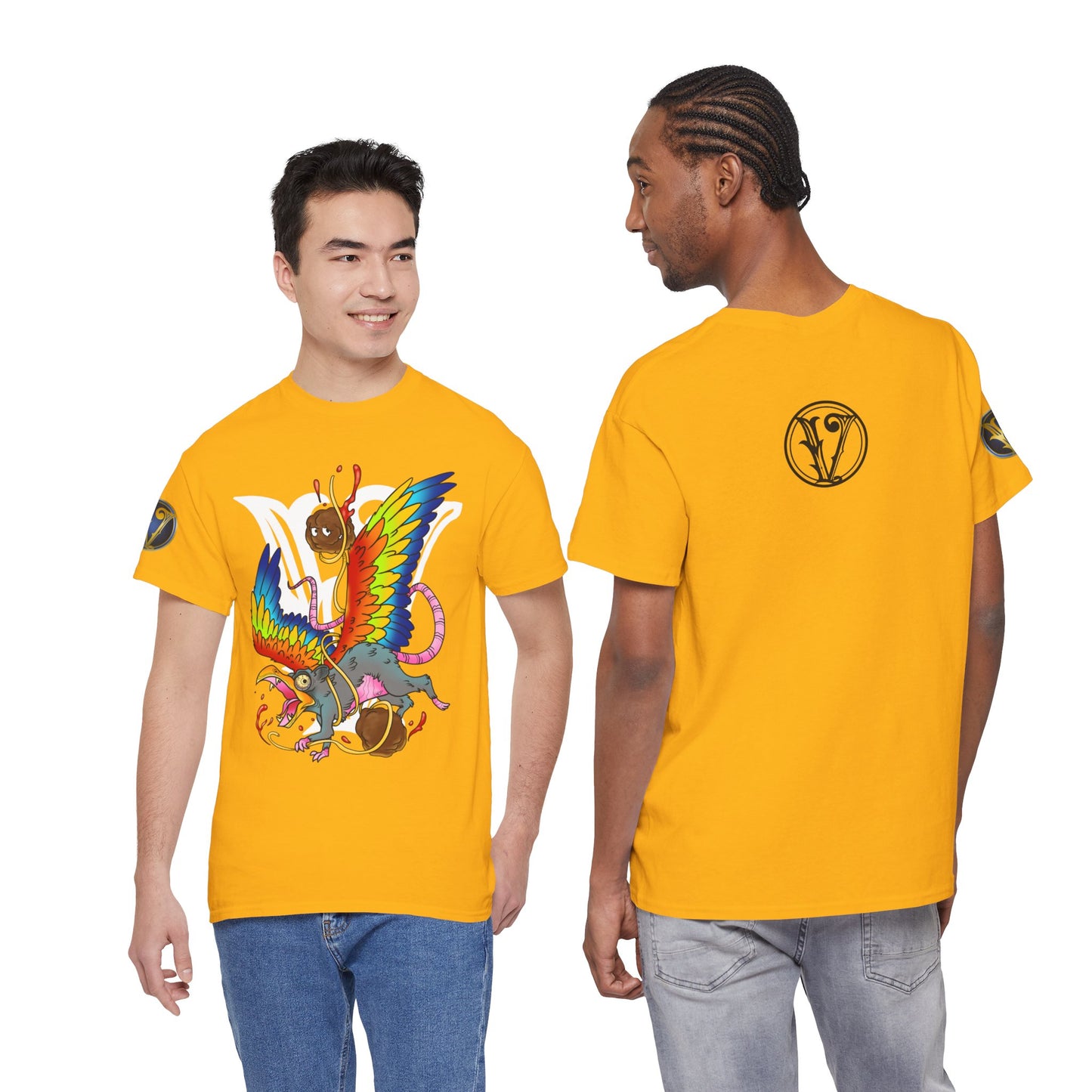 Graphic Tee — Colorful Mythical Bird & Rose Streetwear T-Shirt