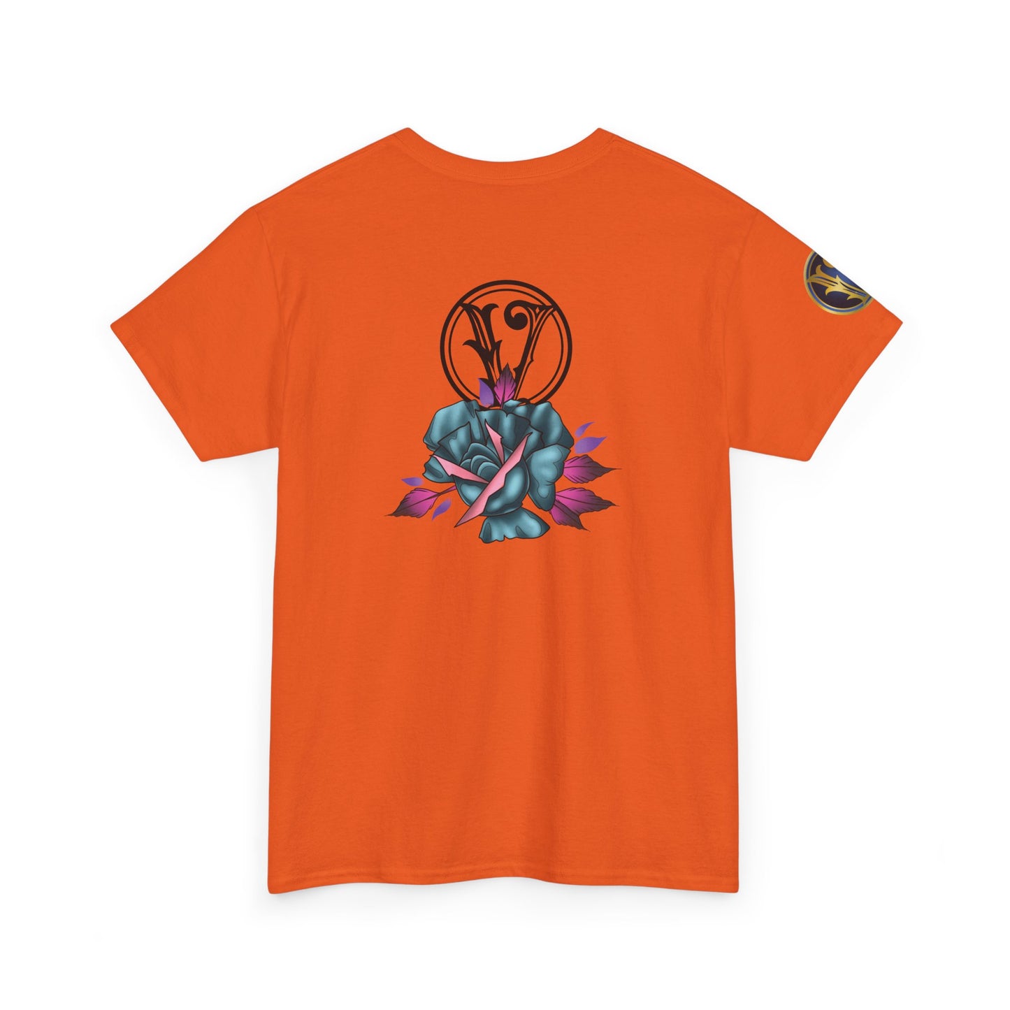 Blue & Pink Rose Graphic Tee — Vintage Floral Tattoo Shirt