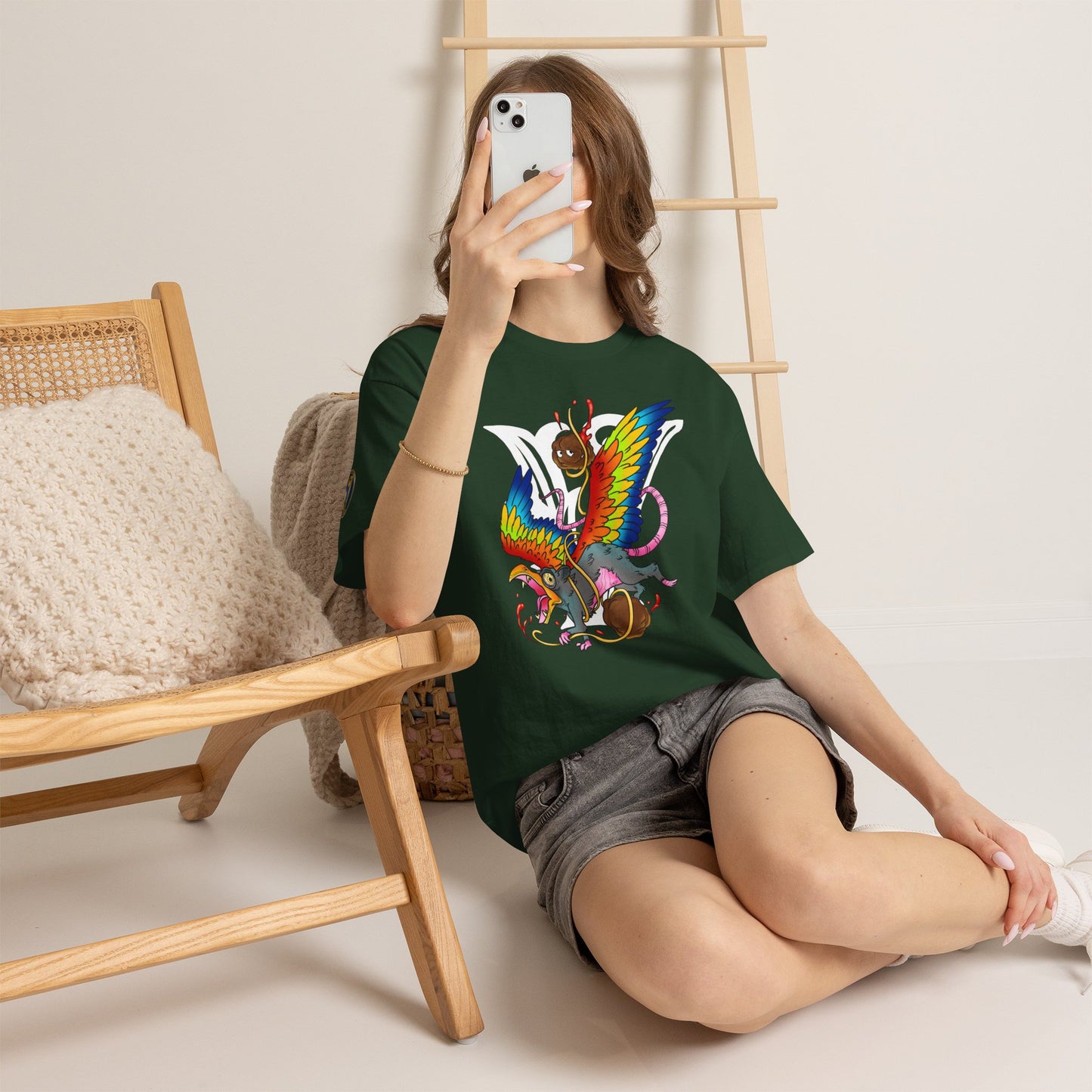 Graphic Tee — Colorful Mythical Bird & Rose Streetwear T-Shirt