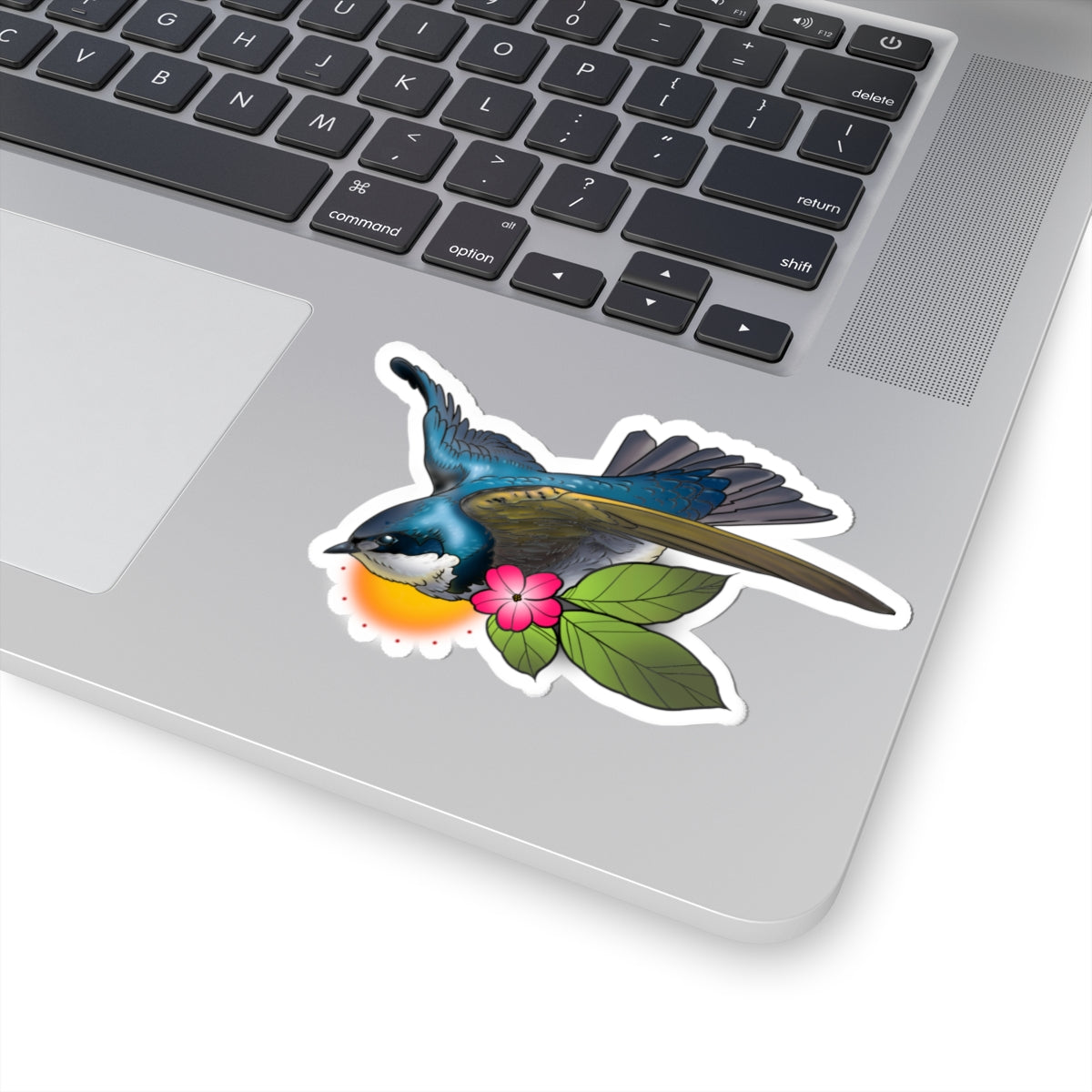 Swallow Bird Kiss-Cut Sticker — Tropical Flower Laptop Decal