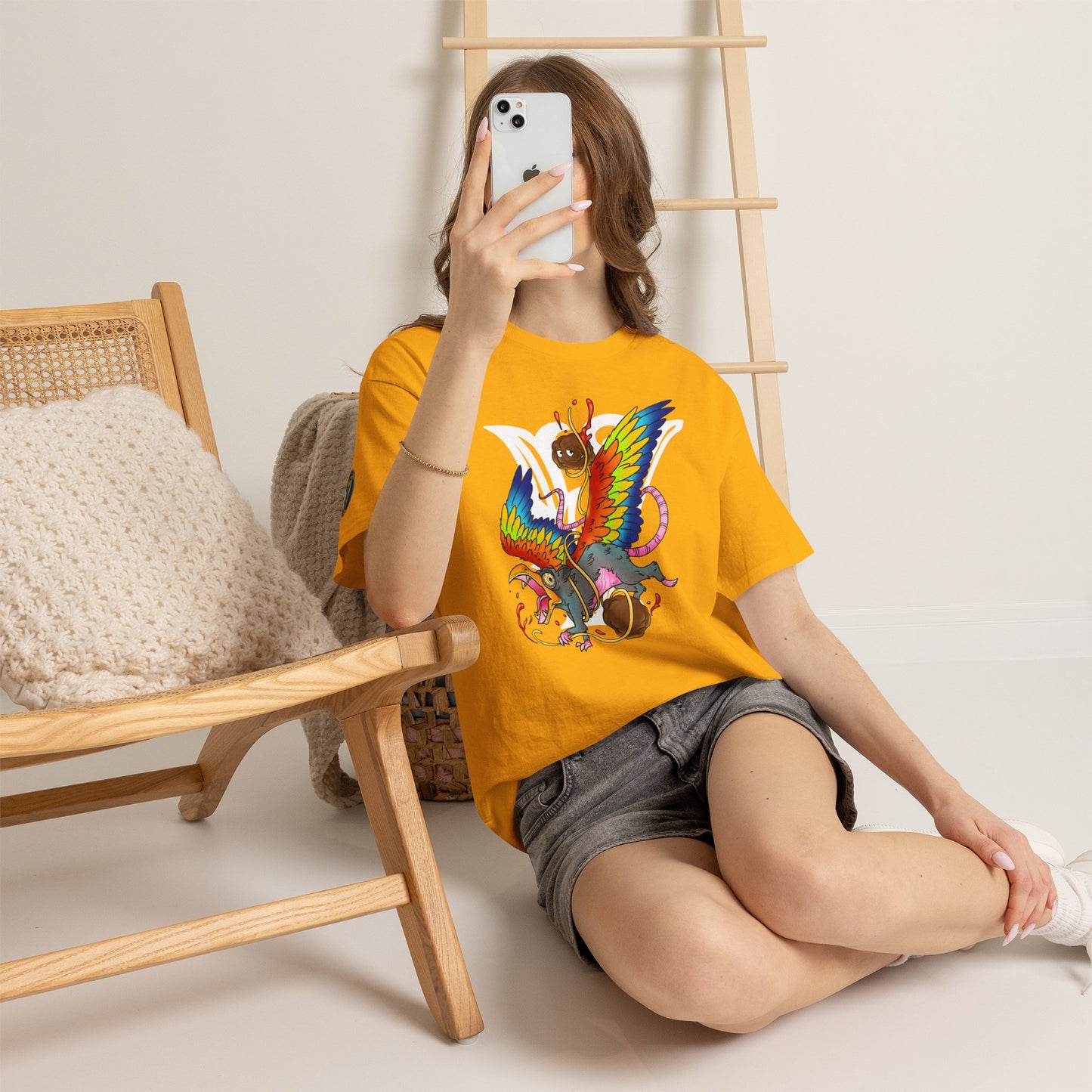 Graphic Tee — Colorful Mythical Bird & Rose Streetwear T-Shirt