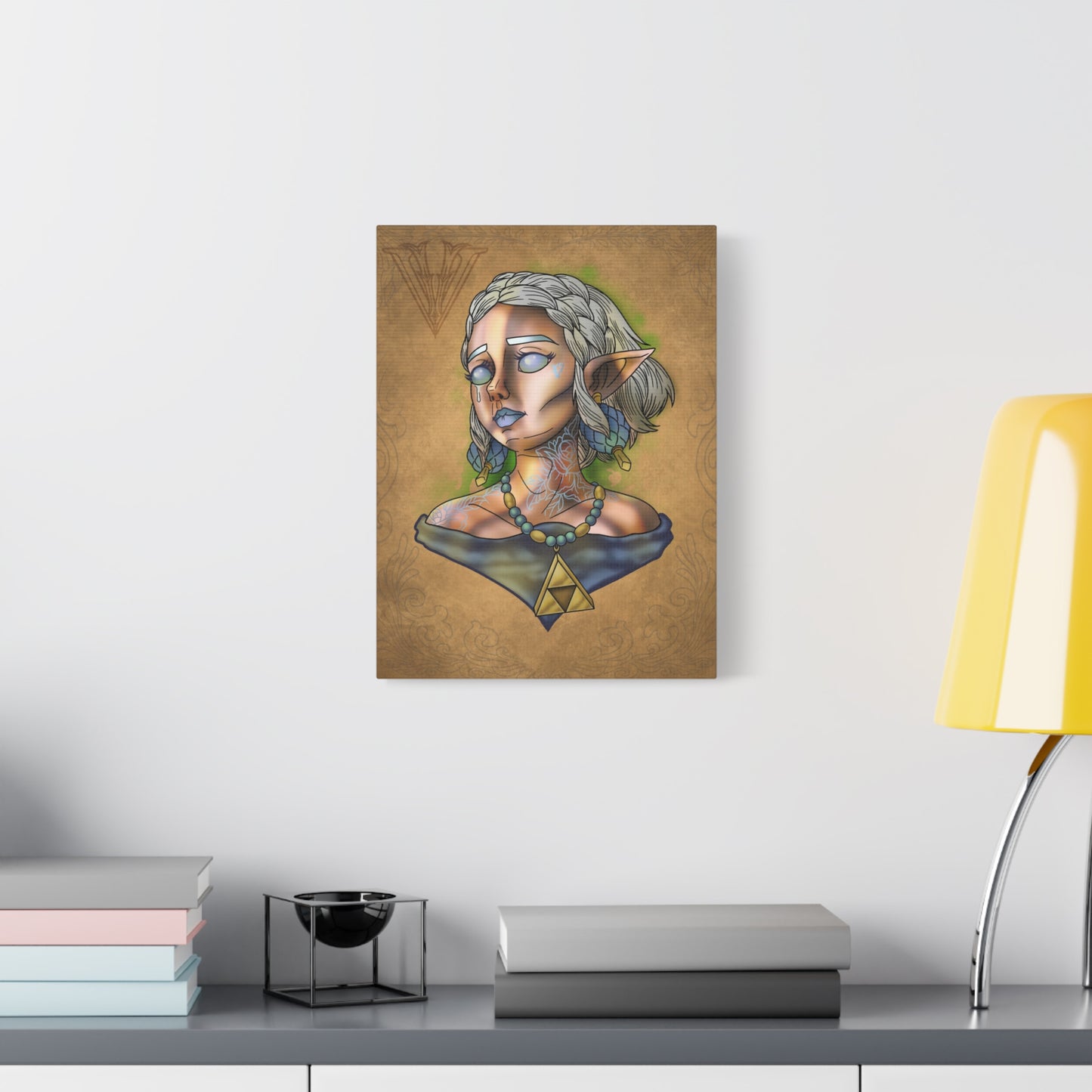 Fantasy Elf Portrait Canvas - Triangle force Necklace Matte Stretched Art
